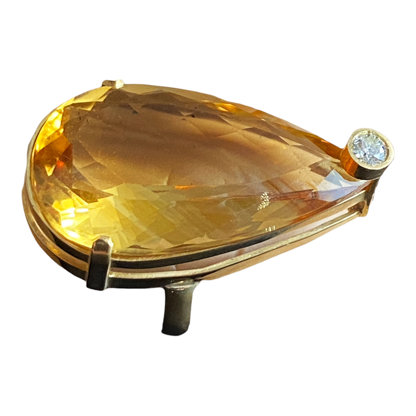 #2217 18K Gold Pear shaped Brazilian Citrine Quartz /Diamond Ring
