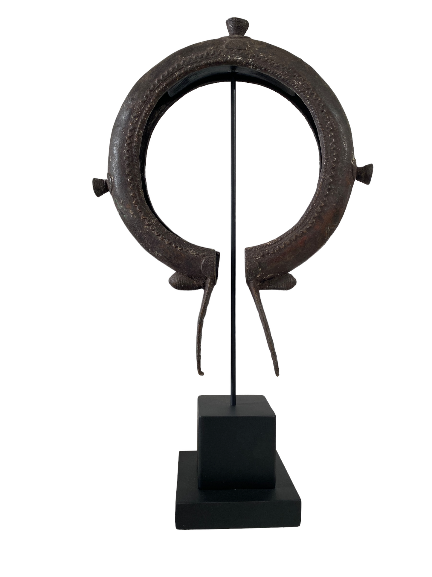 #4949 LG African Old Tikar People Currency Bracelet  Cameroon 22.25" h w/stand