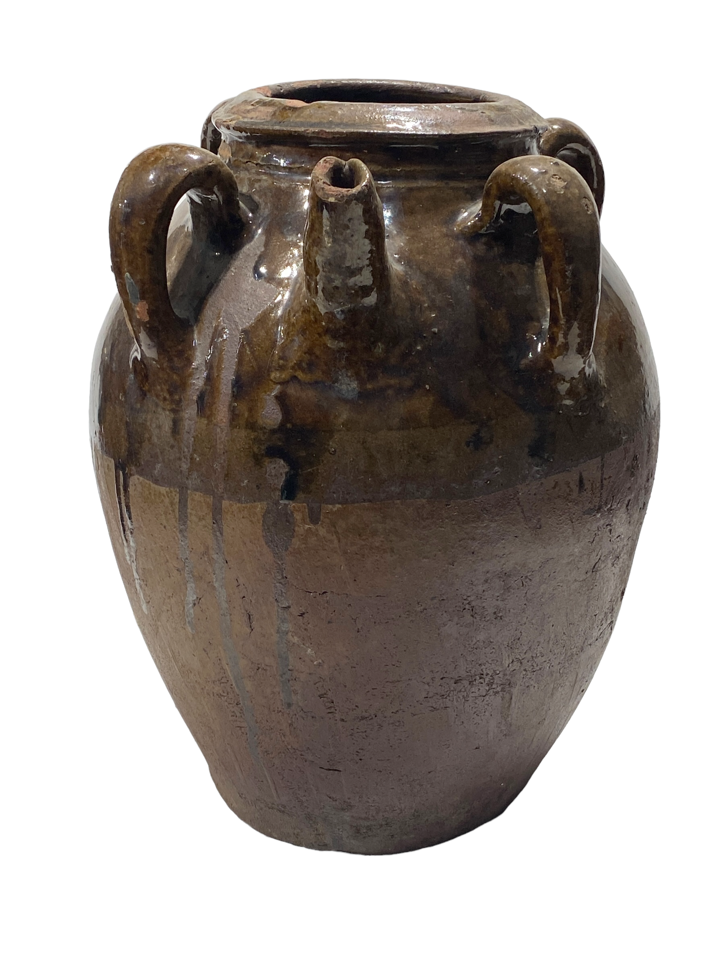 #3696 Old Asian Earthenware Pottery Storage Jar 13.5" h