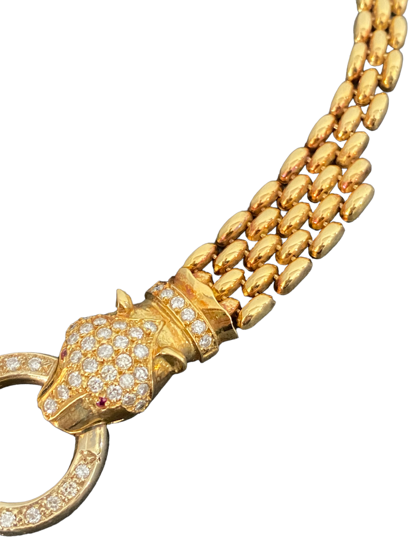 #1954 18KT Gold / Diamond Panther Head Necklace Cartier Style