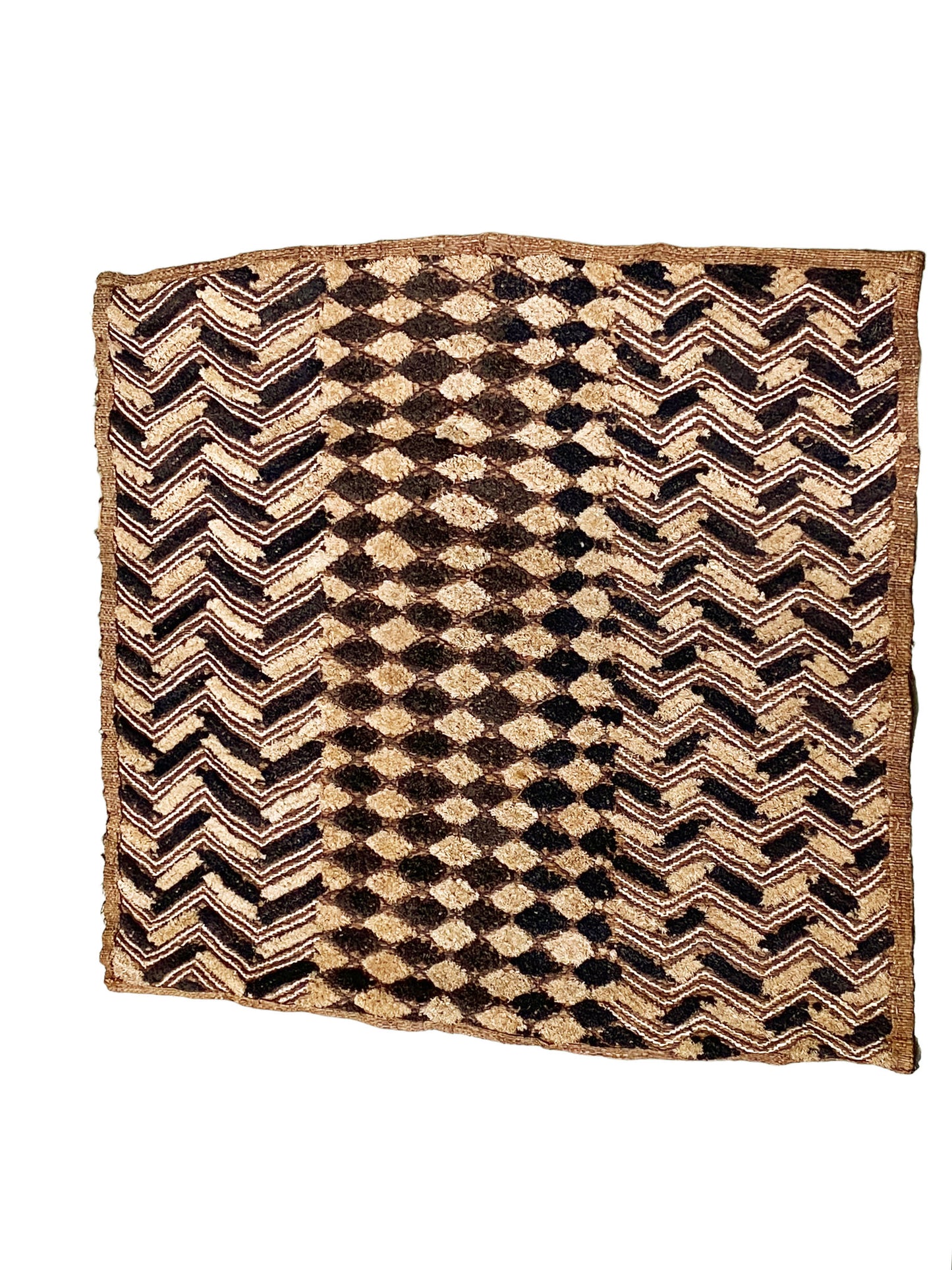 #5330 African tribal Kuba Kasai Raffia Textile 23" by 22"