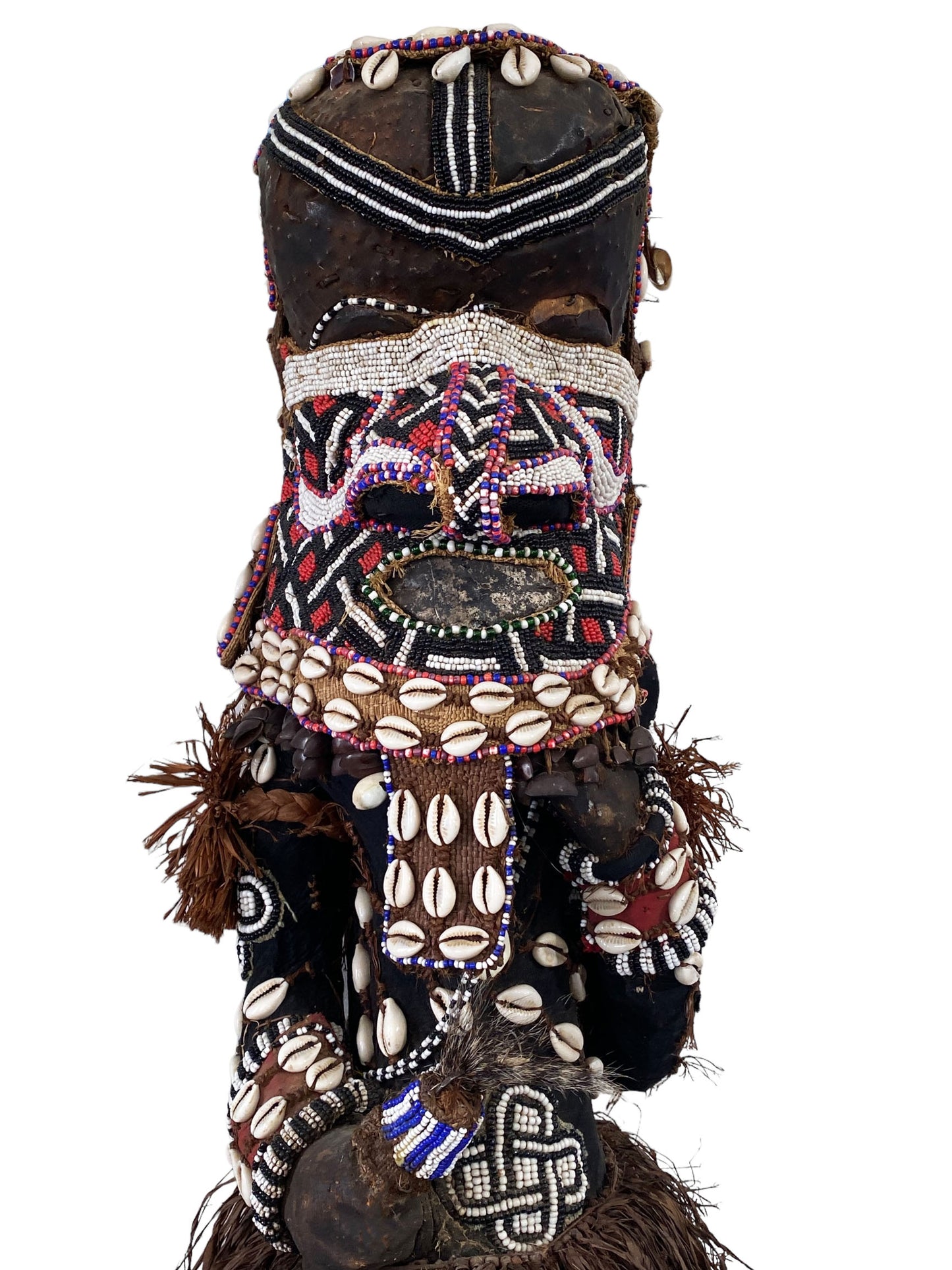 # 5469 Rare Royal Kuba Mukenga Beaded  Bird Dancing sculpture Congo Africa 32" H