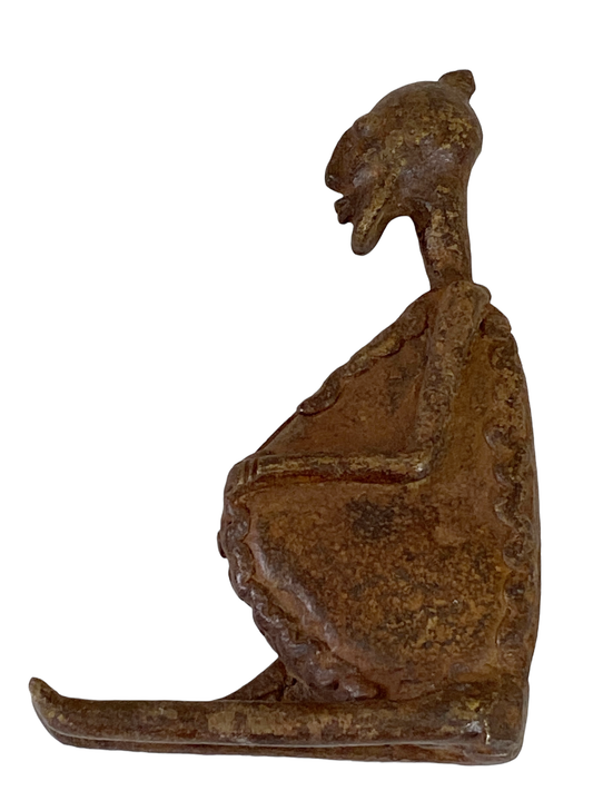 # 4814 African Old Dogon Bronze Figure of a Seating Male Mali 5" h