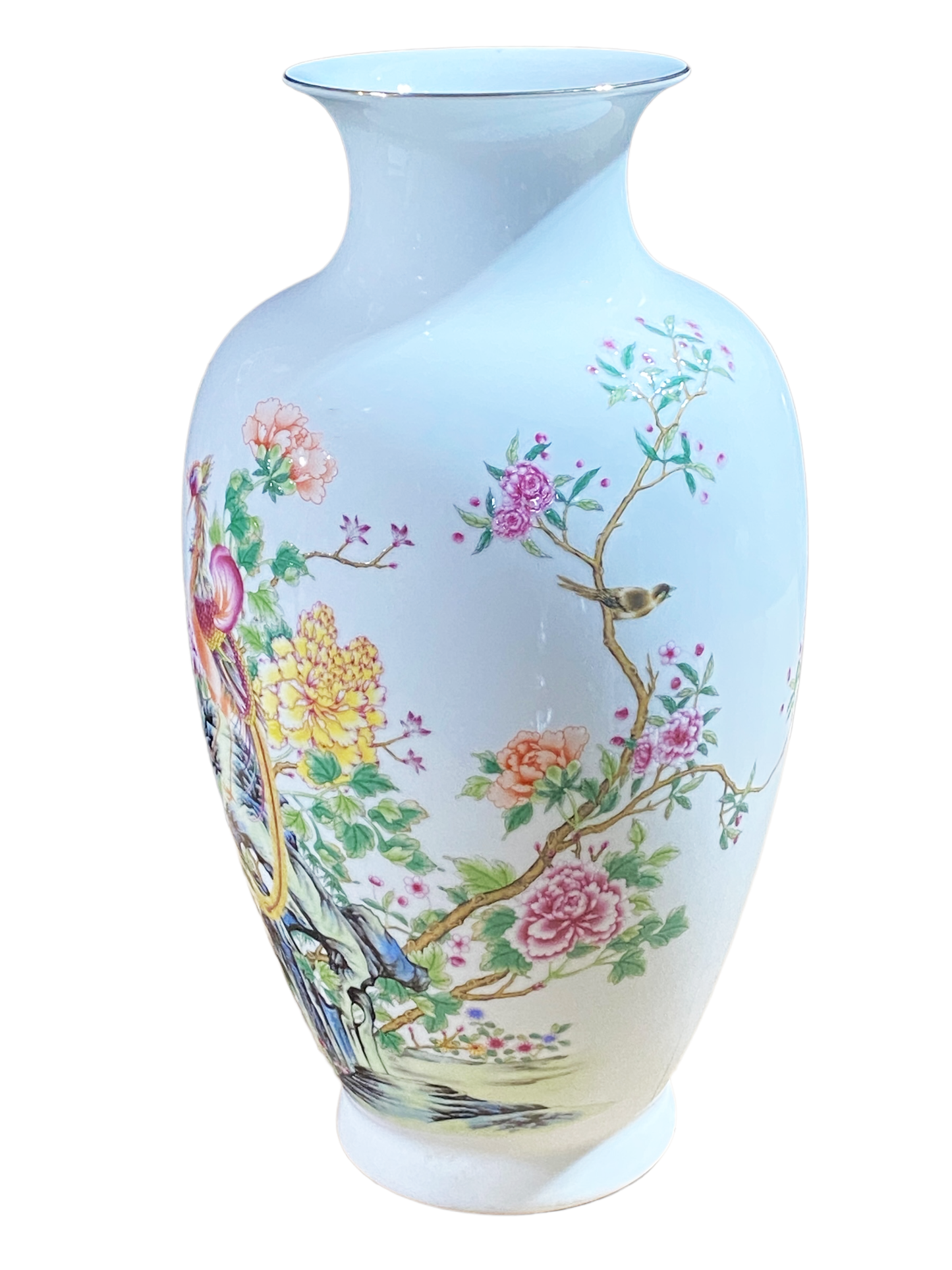 #4948 Chinoiserie Porcelain Egg Shell Vase 14" H