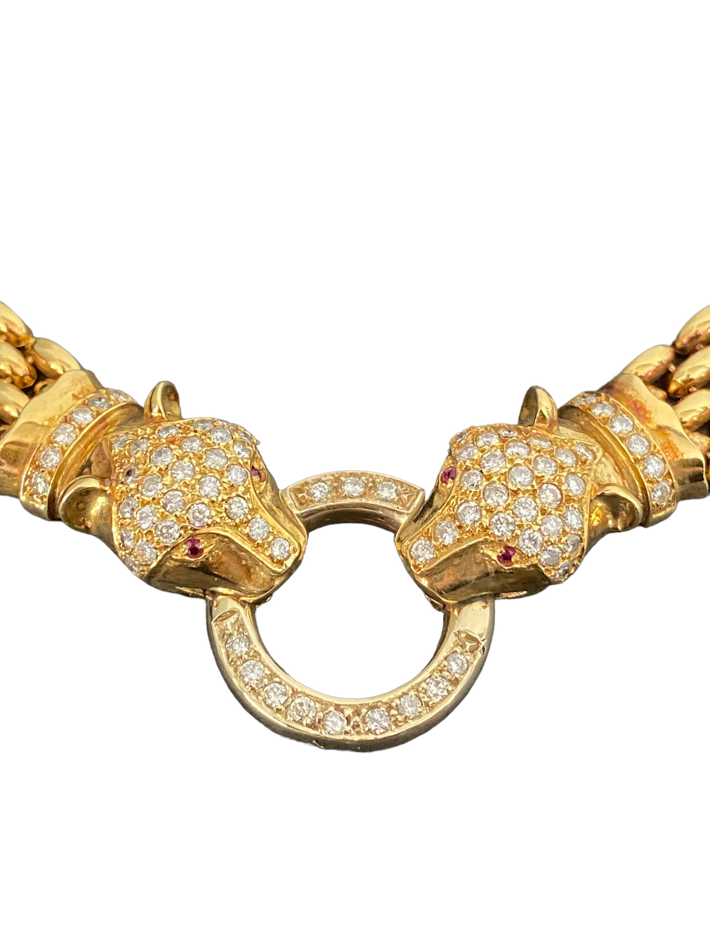 #1954 18KT Gold / Diamond Panther Head Necklace Cartier Style