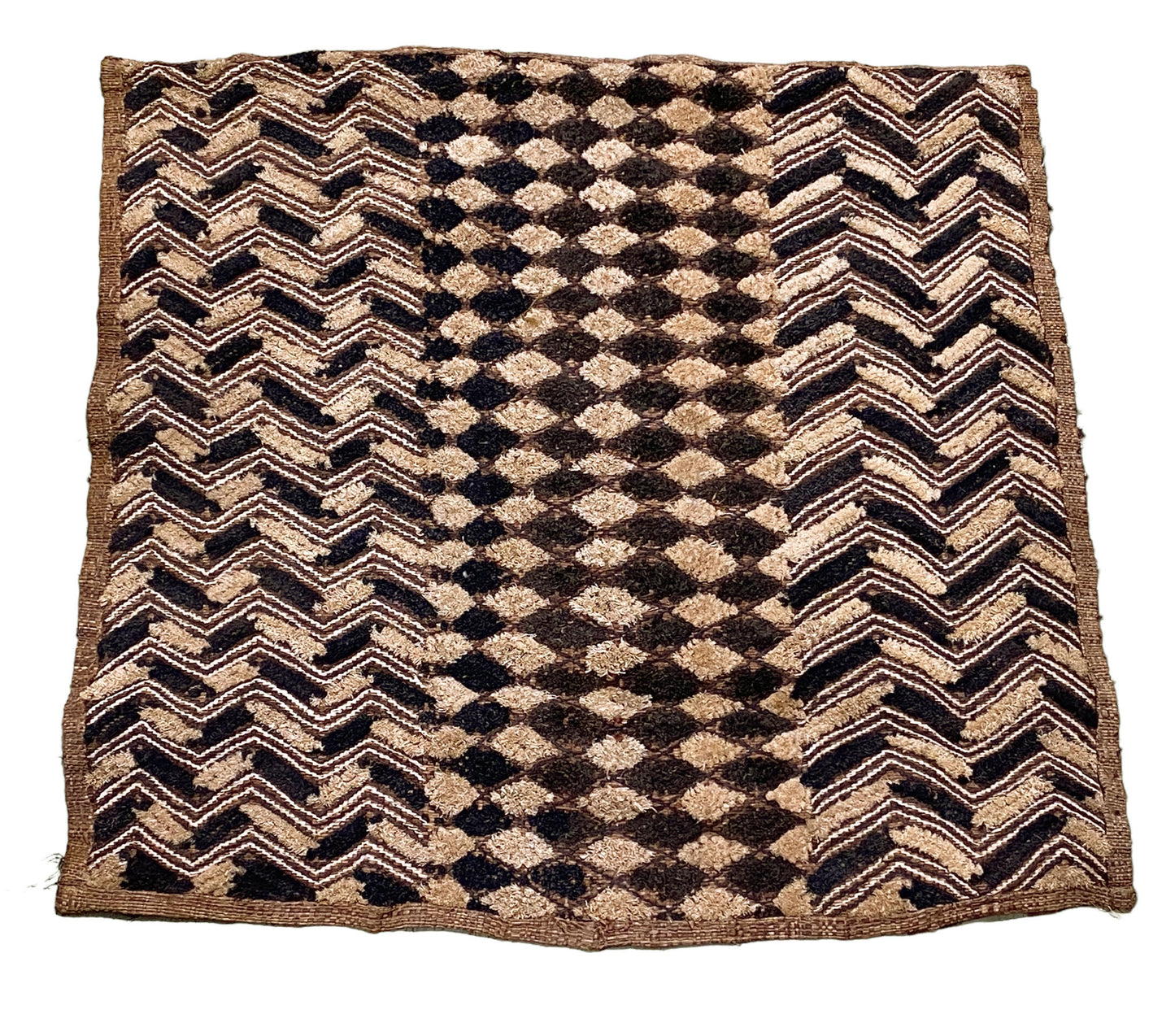 #5330 African tribal Kuba Kasai Raffia Textile 23" by 22"