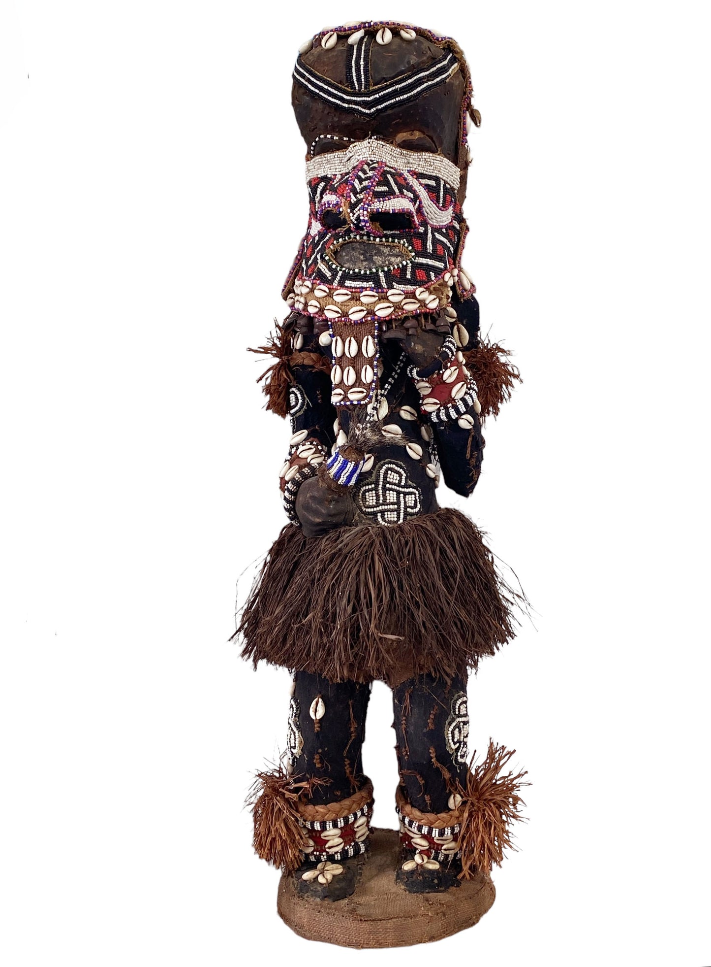 # 5469 Rare Royal Kuba Mukenga Beaded  Bird Dancing sculpture Congo Africa 32" H