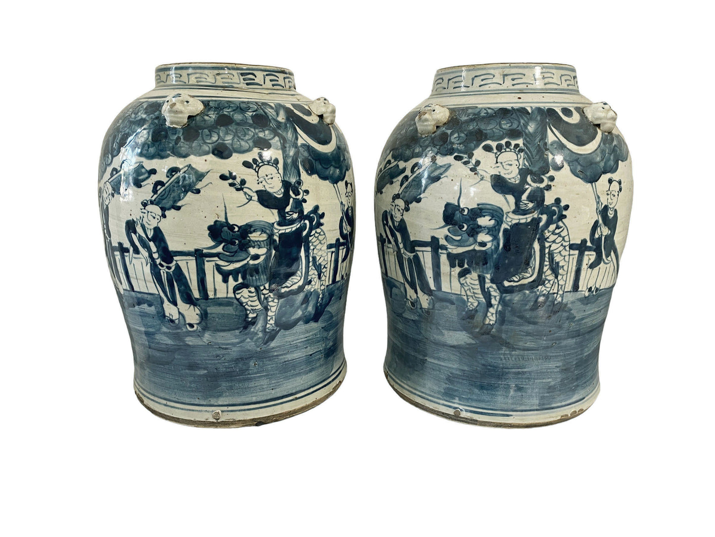 #207 Porcelain Lidded Blue & White Chinoiserie Ginger Jars - a Pair 18.5" H