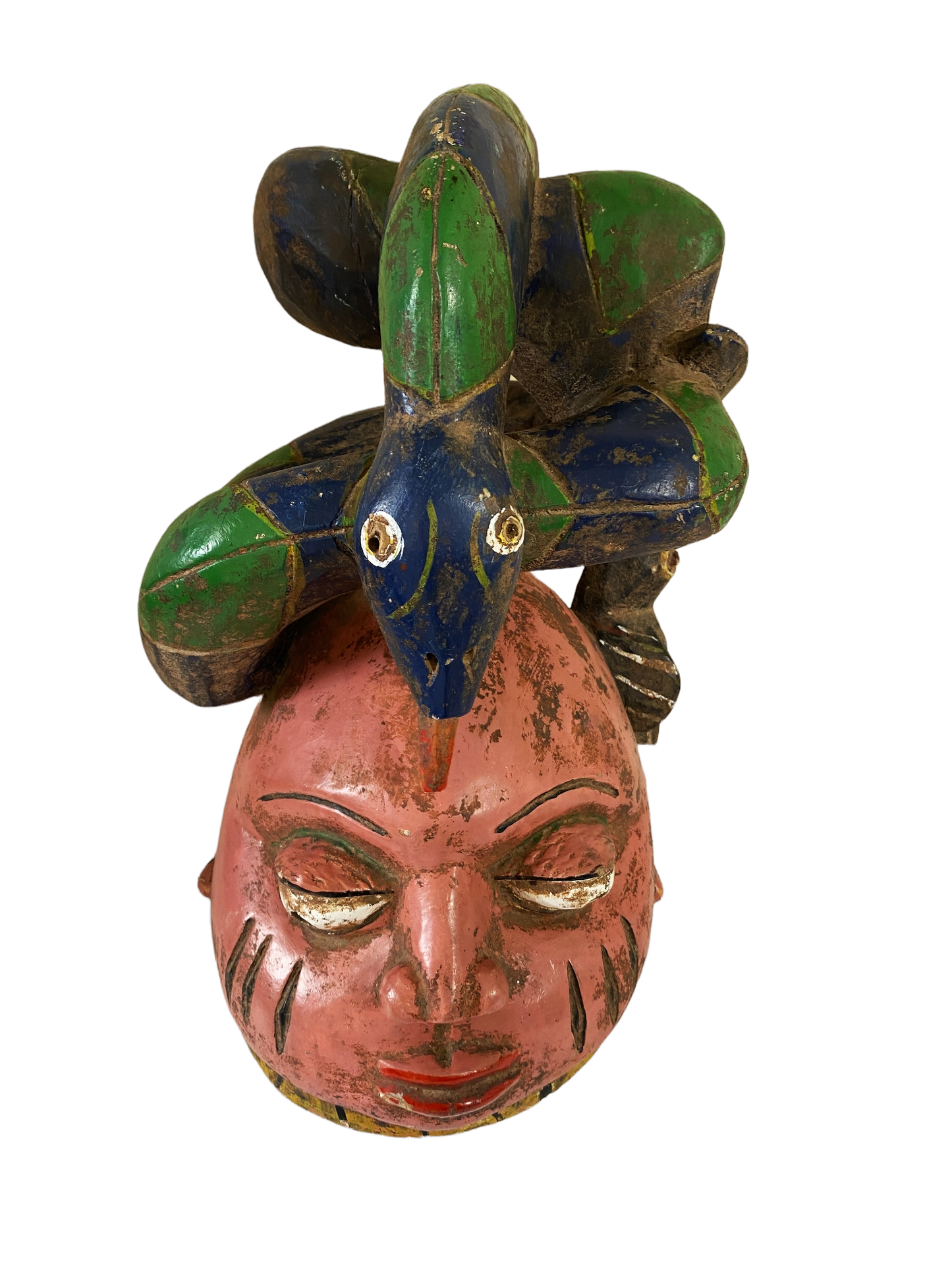 #1507 Rare Old African Nigerian Yoruba Gelede Masquerade Helmut Mask 13.25" H