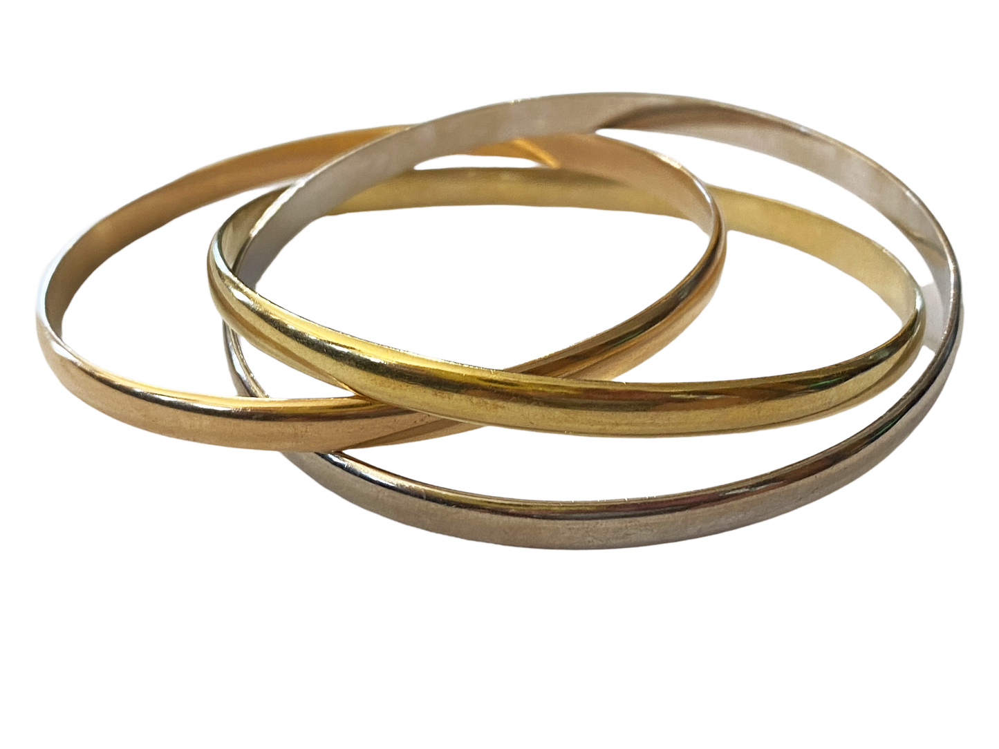 #4861Cartier  Style Tri-Tone 18 Karat Interlocking 3 Bangle Trinity Bracelet