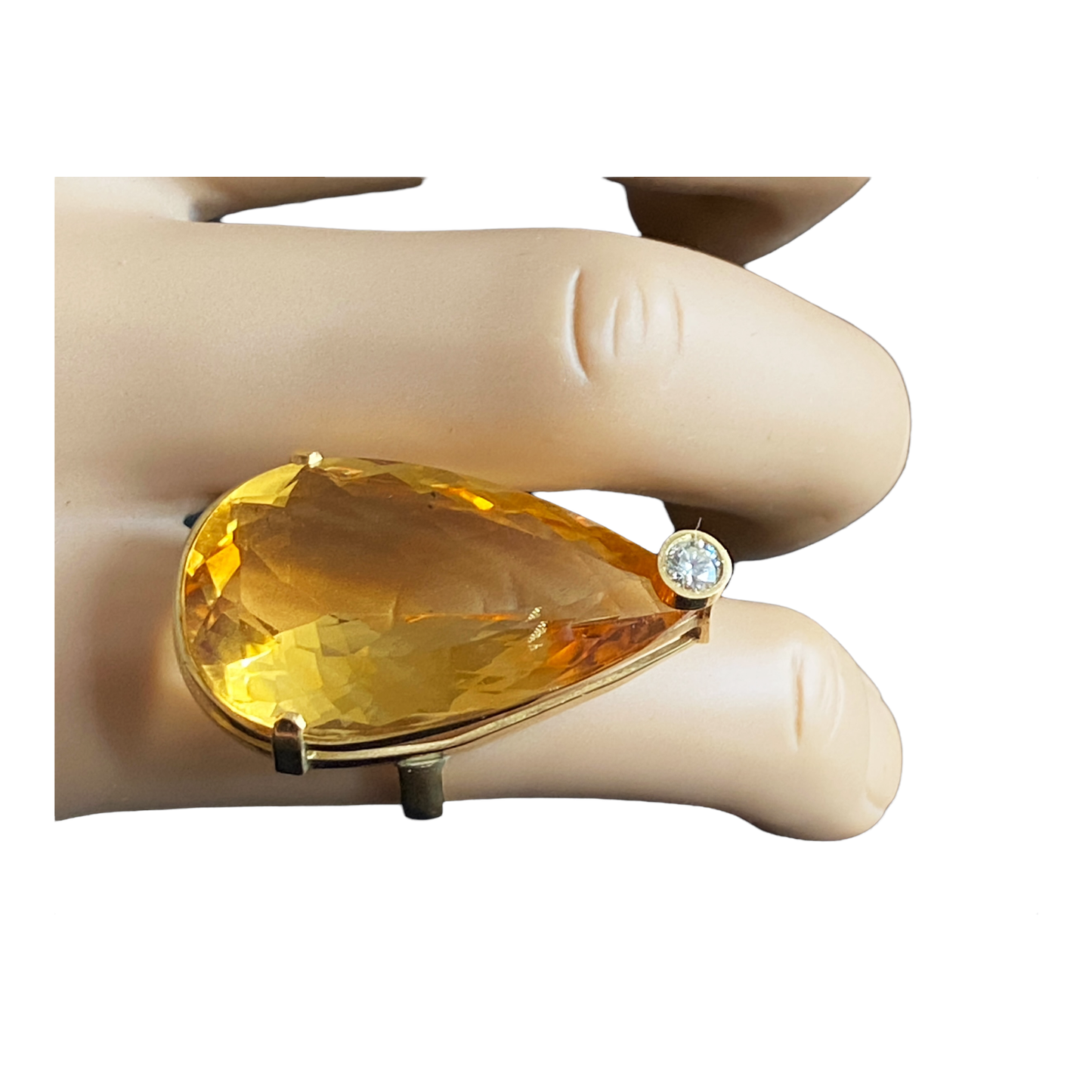 #2217 18K Gold Pear shaped Brazilian Citrine Quartz /Diamond Ring