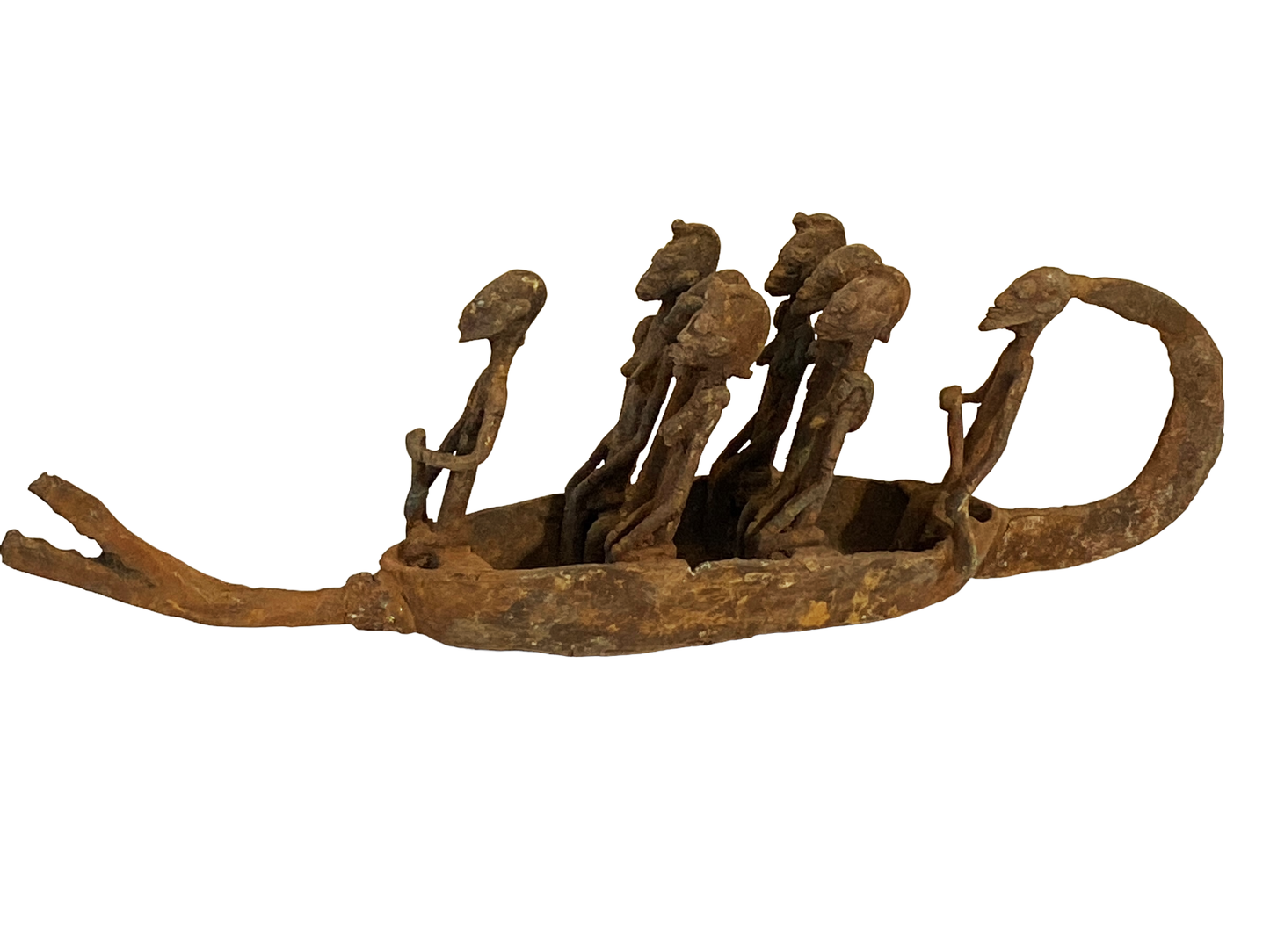 #4899 Large Dogon Bronze Pirogue Crocodile Boat W/ figures , Mali 15.5" W