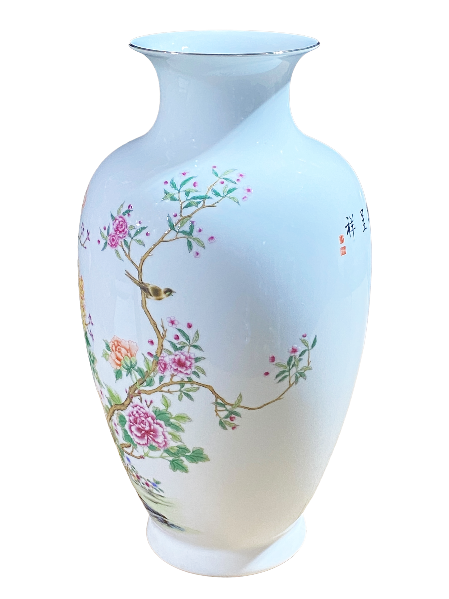 #4948 Chinoiserie Porcelain Egg Shell Vase 14" H