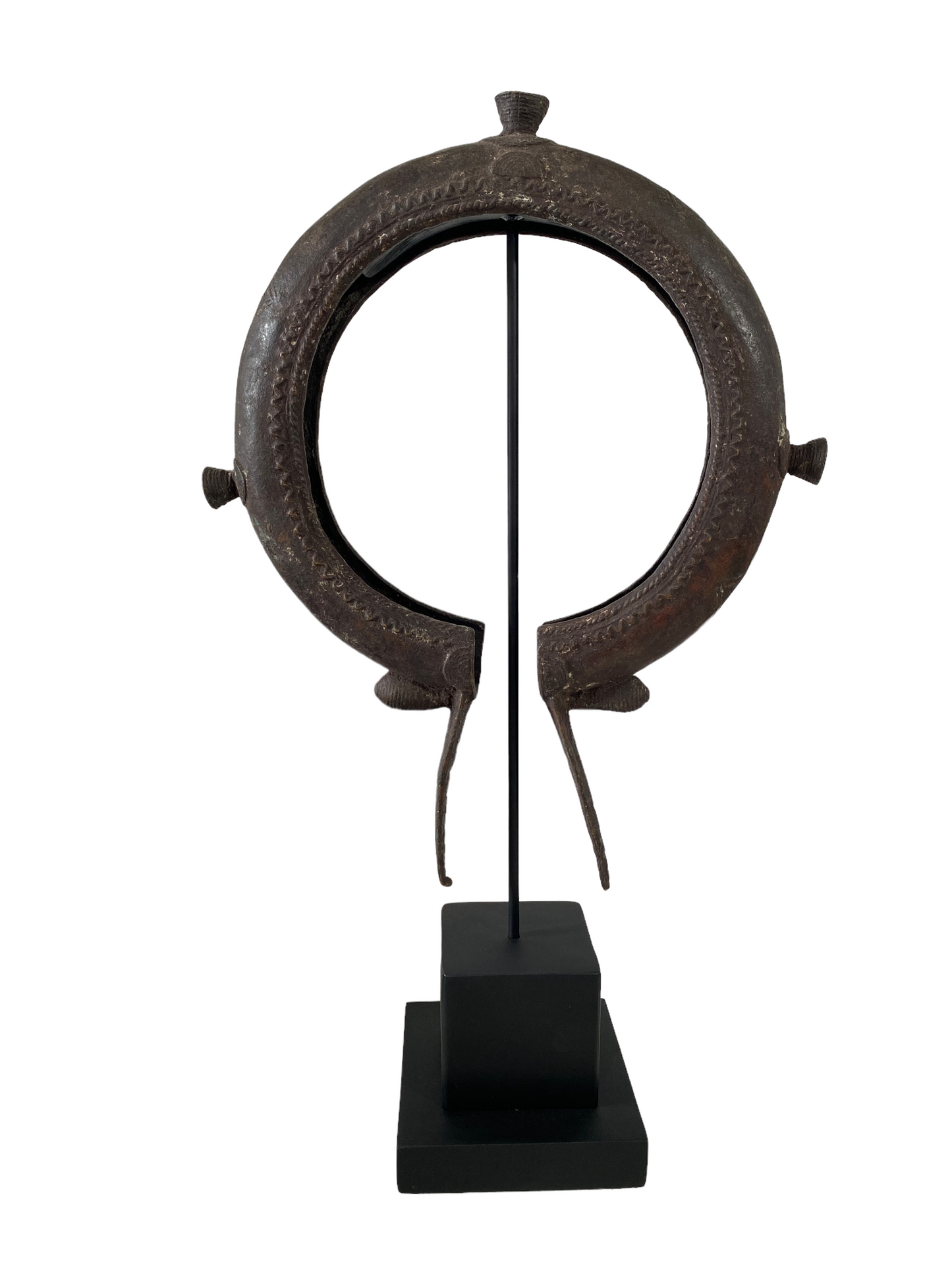 #4949 LG African Old Tikar People Currency Bracelet  Cameroon 22.25" h w/stand