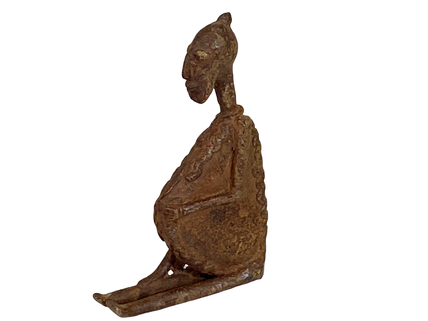 # 4814 African Old Dogon Bronze Figure of a Seating Male Mali 5" h
