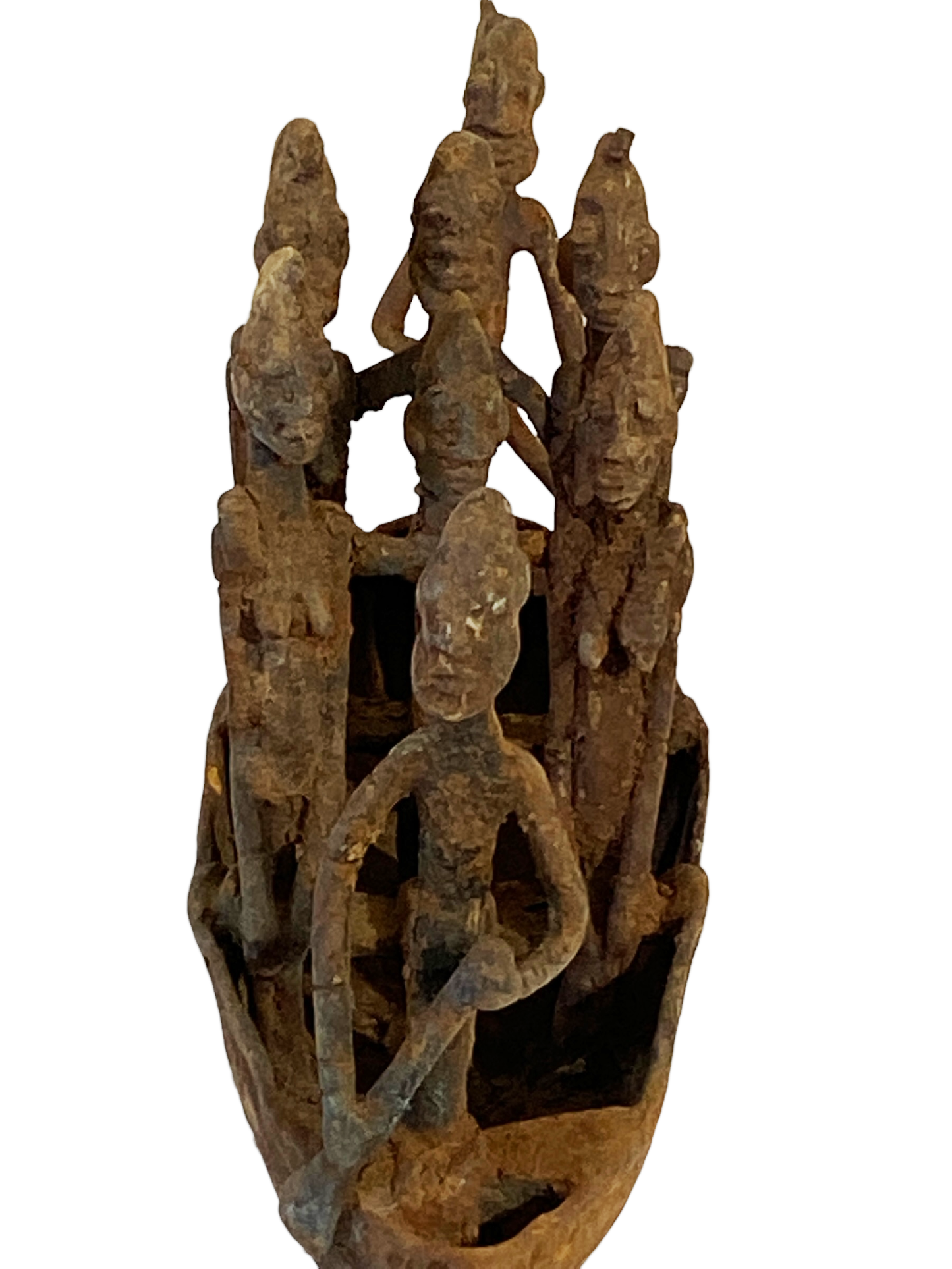 #4899 Large Dogon Bronze Pirogue Crocodile Boat W/ figures , Mali 15.5" W