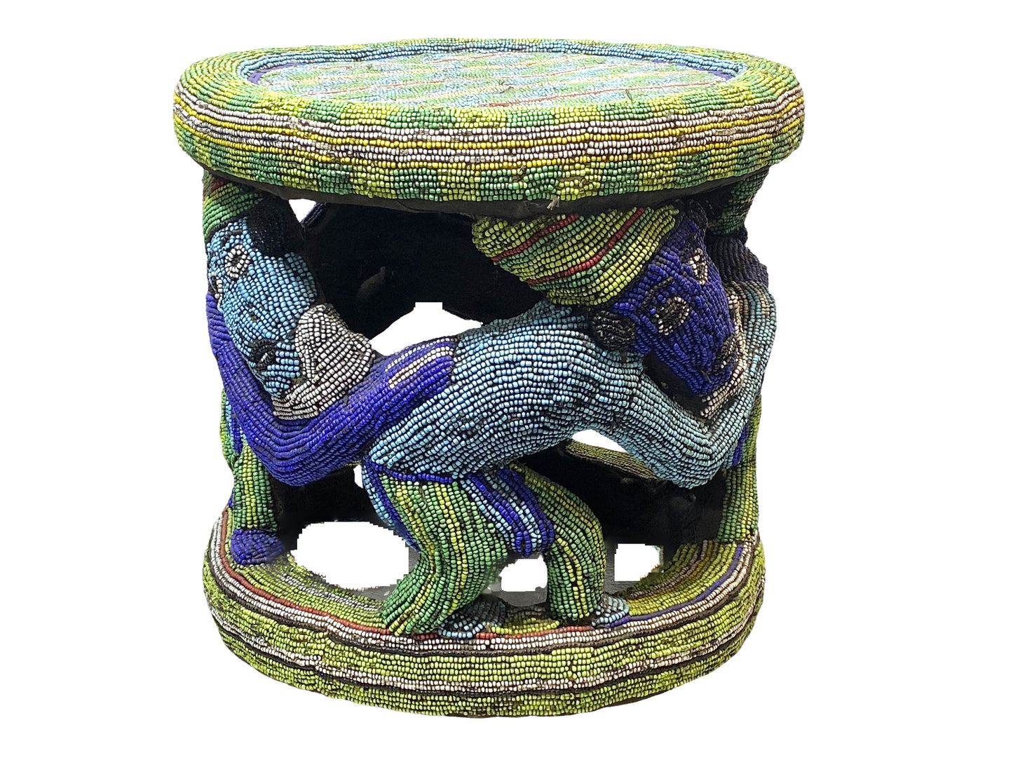 # 4580 LG Nobility Beaded Wood Bamileke Throne /Table/ Stool Cameroon 19.5" D