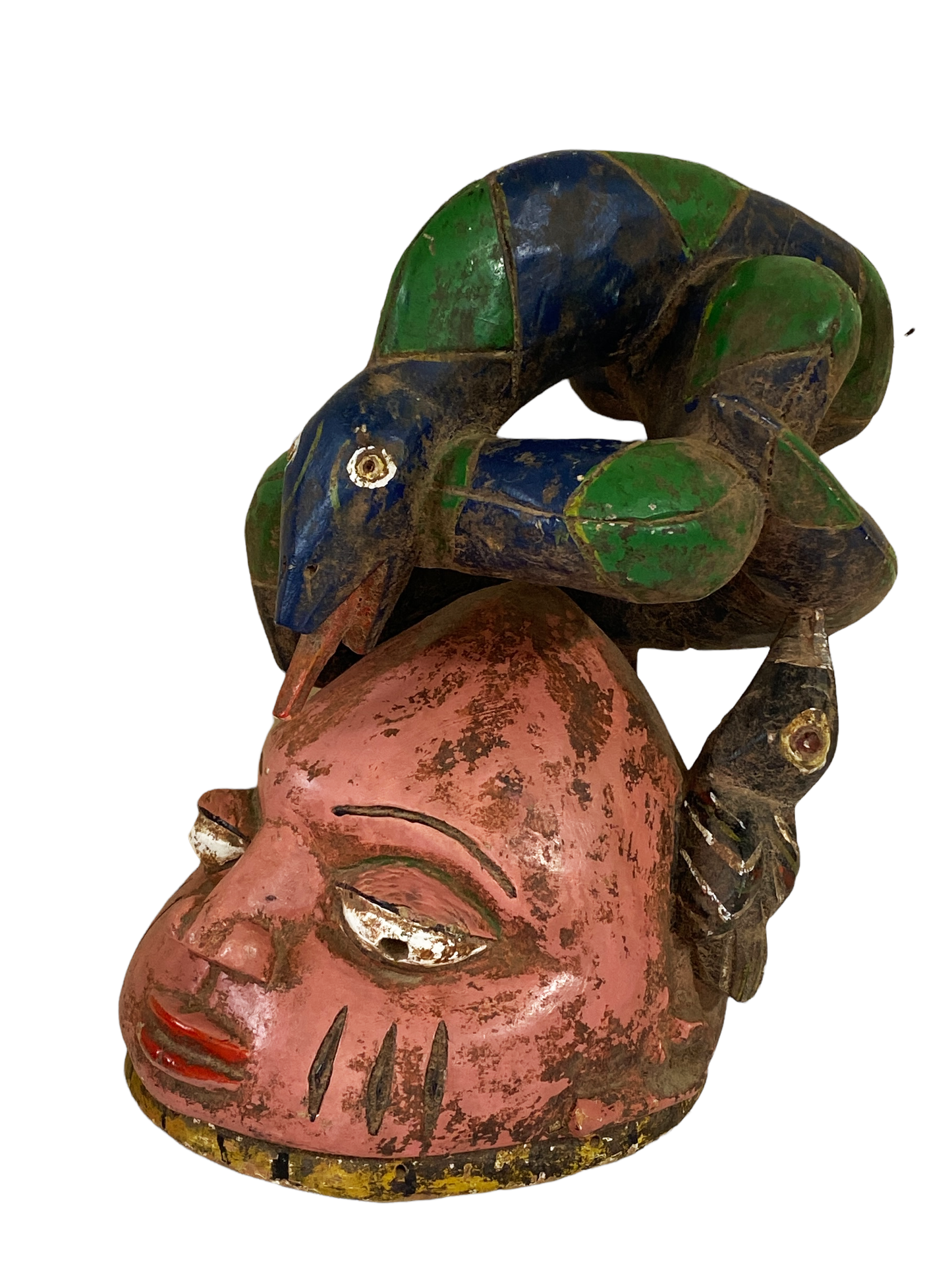 #1507 Rare Old African Nigerian Yoruba Gelede Masquerade Helmut Mask 13.25" H