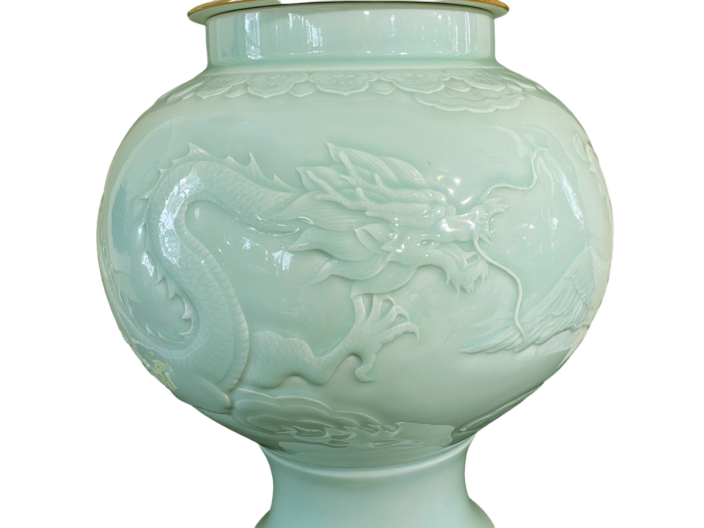 #993 Chinoiserie Porcelain Celadon Glaze Lidded Ginger Jar 19.5" H .