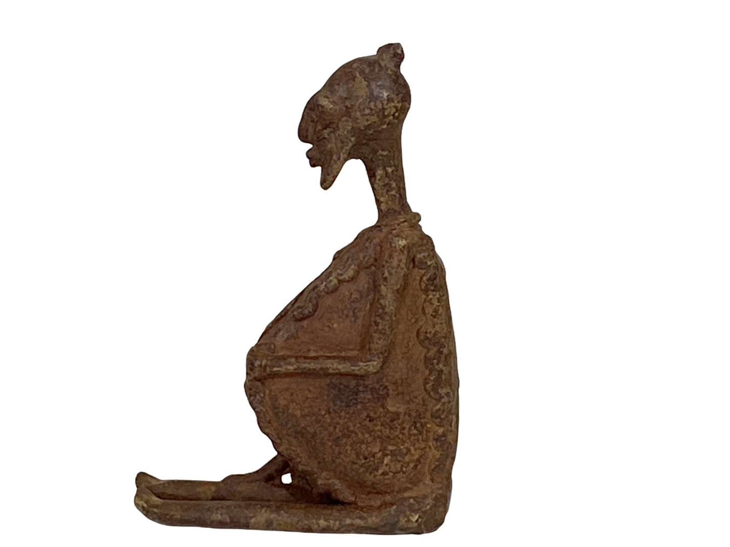 # 4814 African Old Dogon Bronze Figure of a Seating Male Mali 5" h