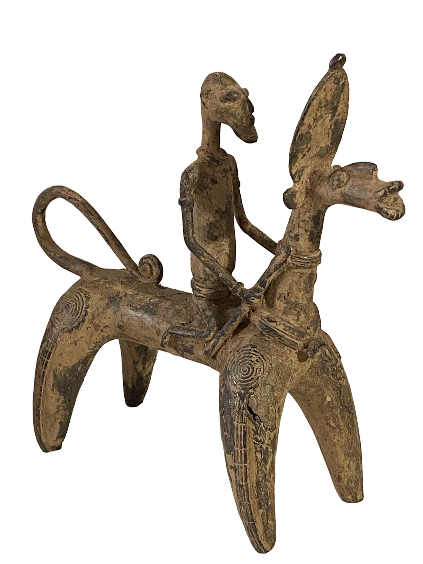 #4908 Superb African Nobility  Dogon Bronze Horseman  12" H by 11.5"W