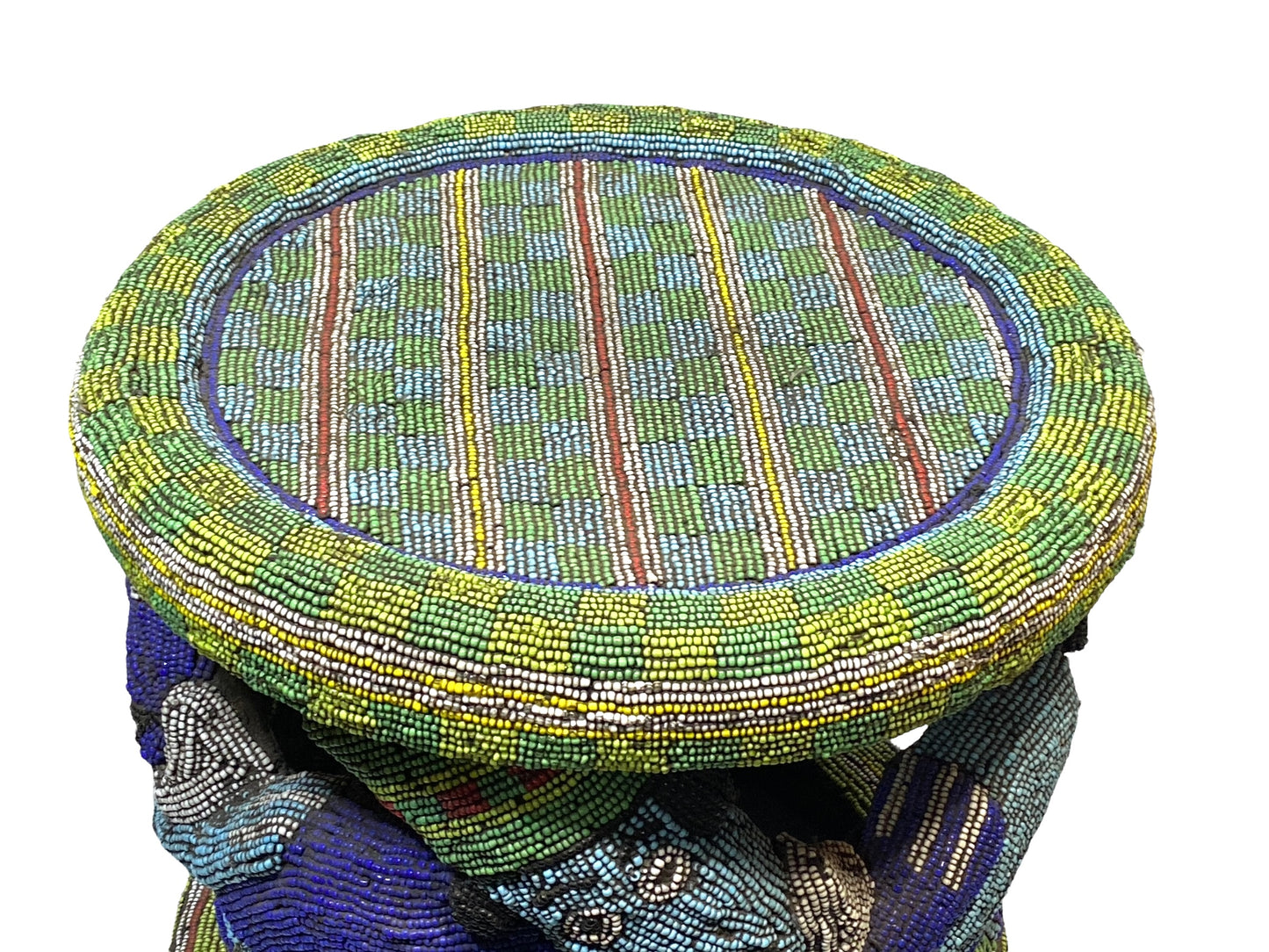 # 4580 LG Nobility Beaded Wood Bamileke Throne /Table/ Stool Cameroon 19.5" D