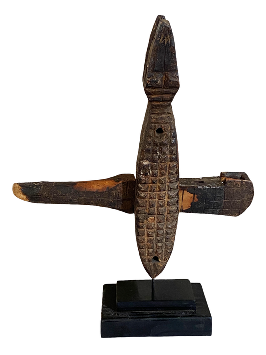 #4729 Old African Dogon Crocodile Lock on Stand Mali 21.5" H