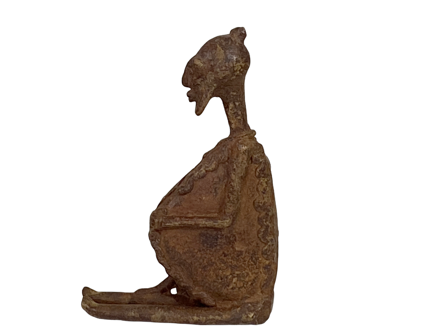 # 4814 African Old Dogon Bronze Figure of a Seating Male Mali 5" h