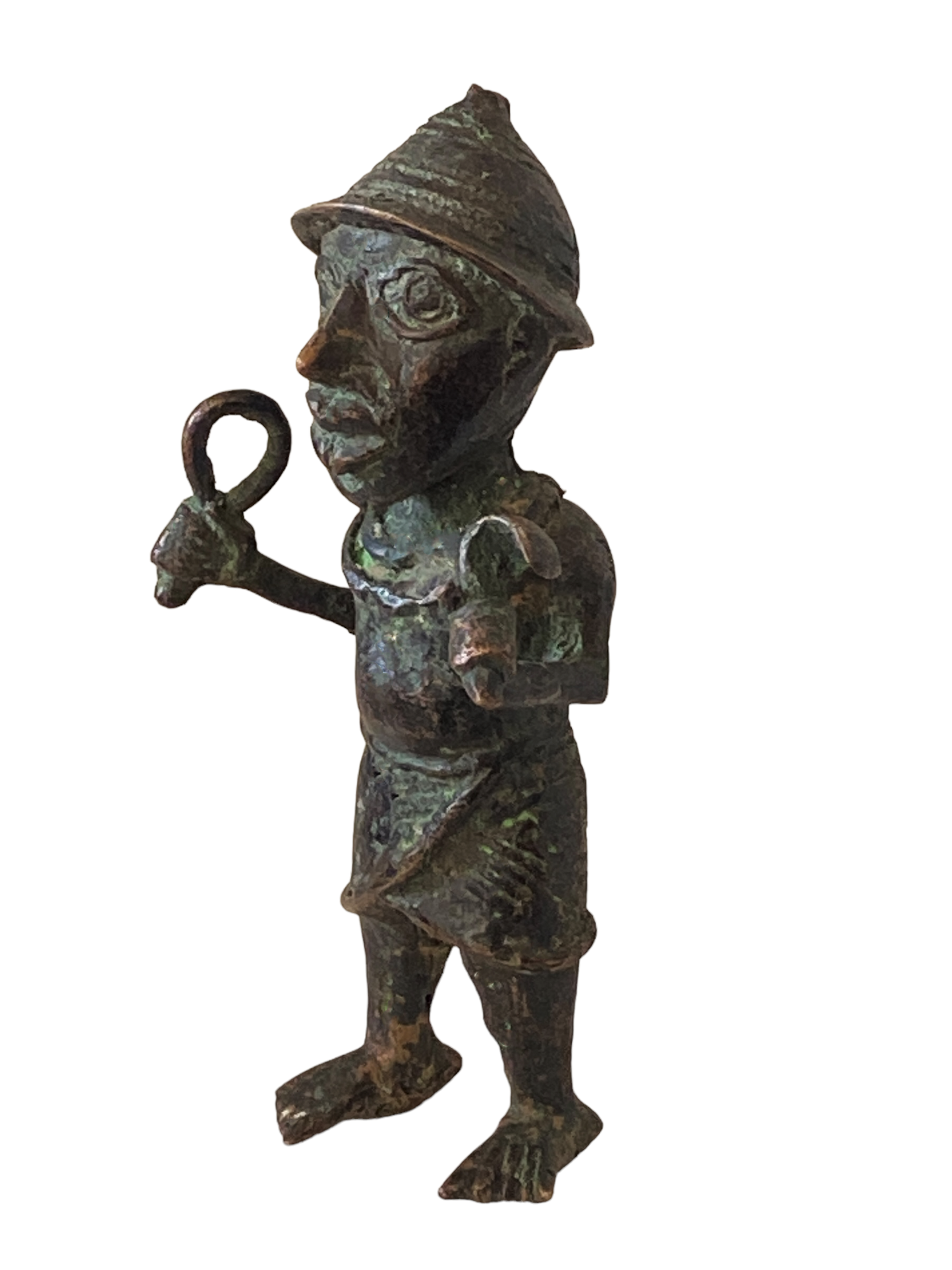 #5069 Benin Bronze Oba King Soldier Nigeria African 6.25 " H