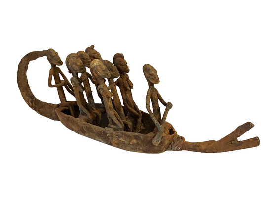 #4899  Large Dogon Bronze Pirogue  Crocodile Boat W/ figures , Mali  15.5" W