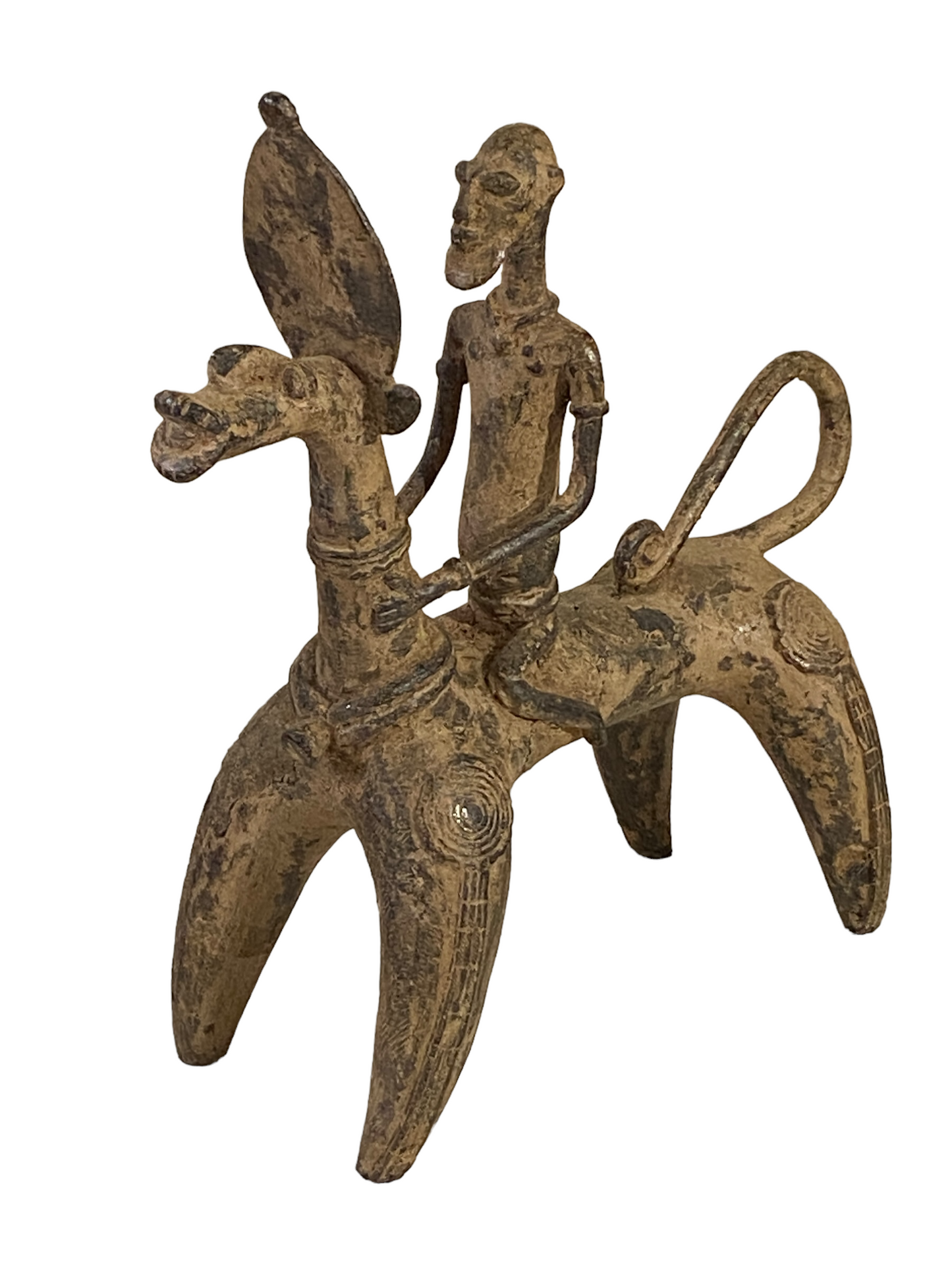 #4908 Superb African Nobility  Dogon Bronze Horseman  12" H by 11.5"W
