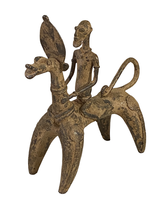 #4908 Superb African Nobility  Dogon Bronze Horseman  12" H by 11.5"W