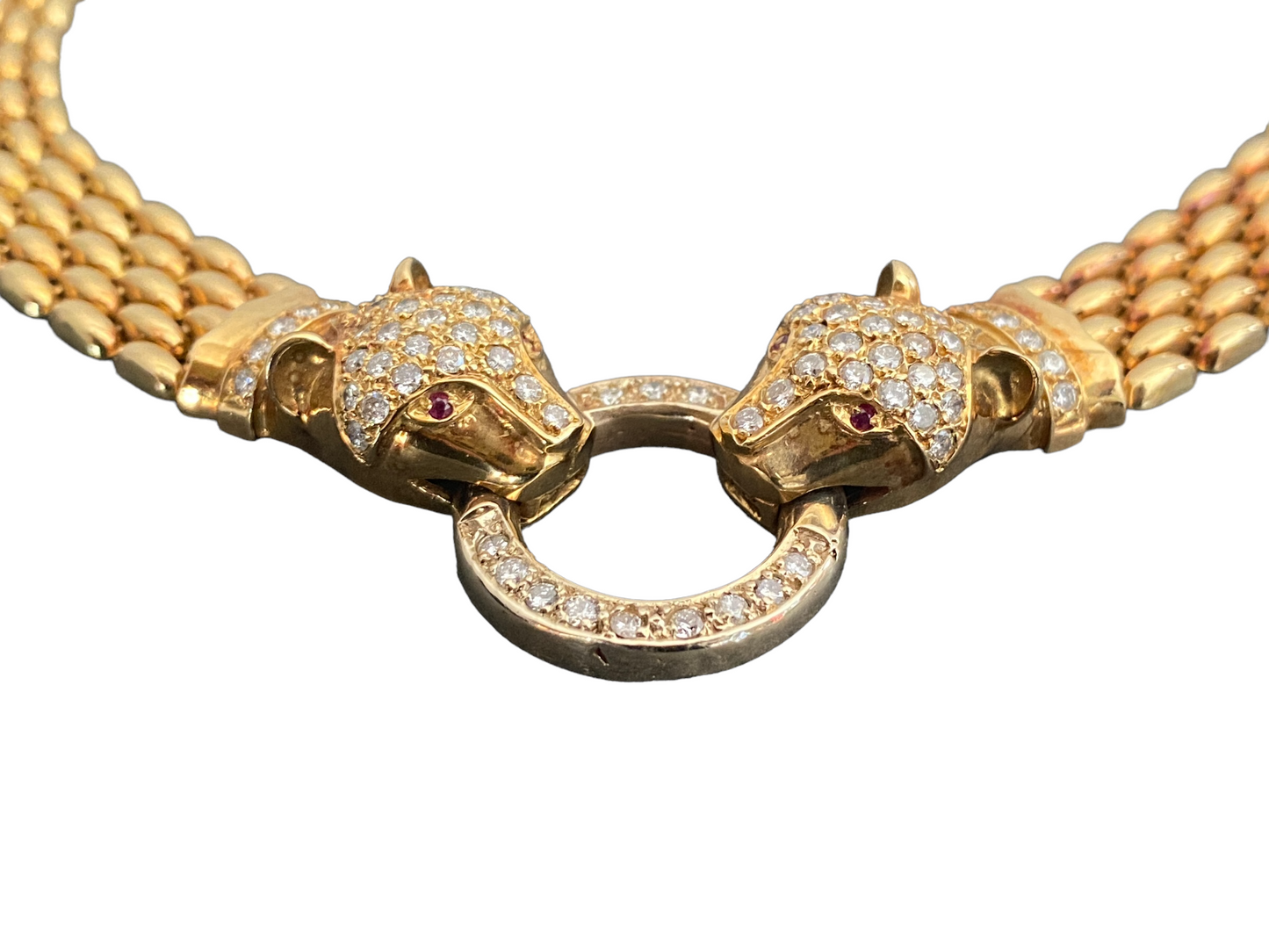 #1954 18KT Gold / Diamond Panther Head Necklace Cartier Style