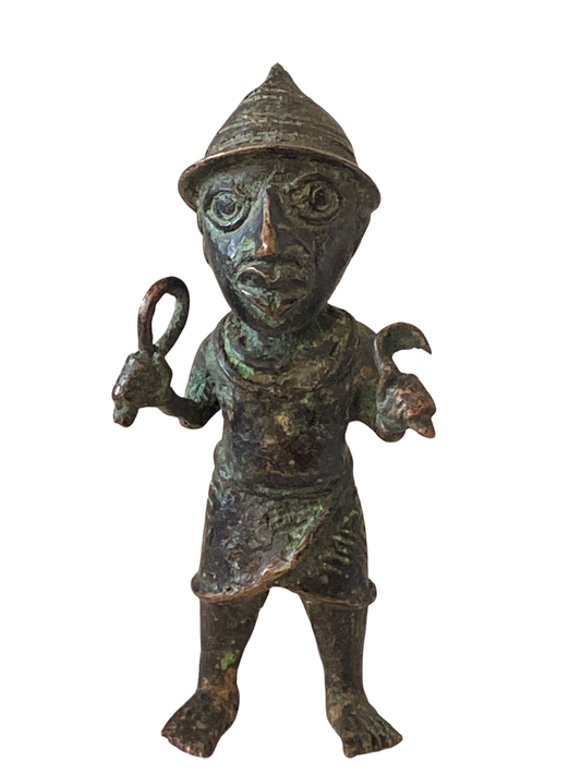 #5069 Benin Bronze Oba King Soldier Nigeria African 6.25 " H