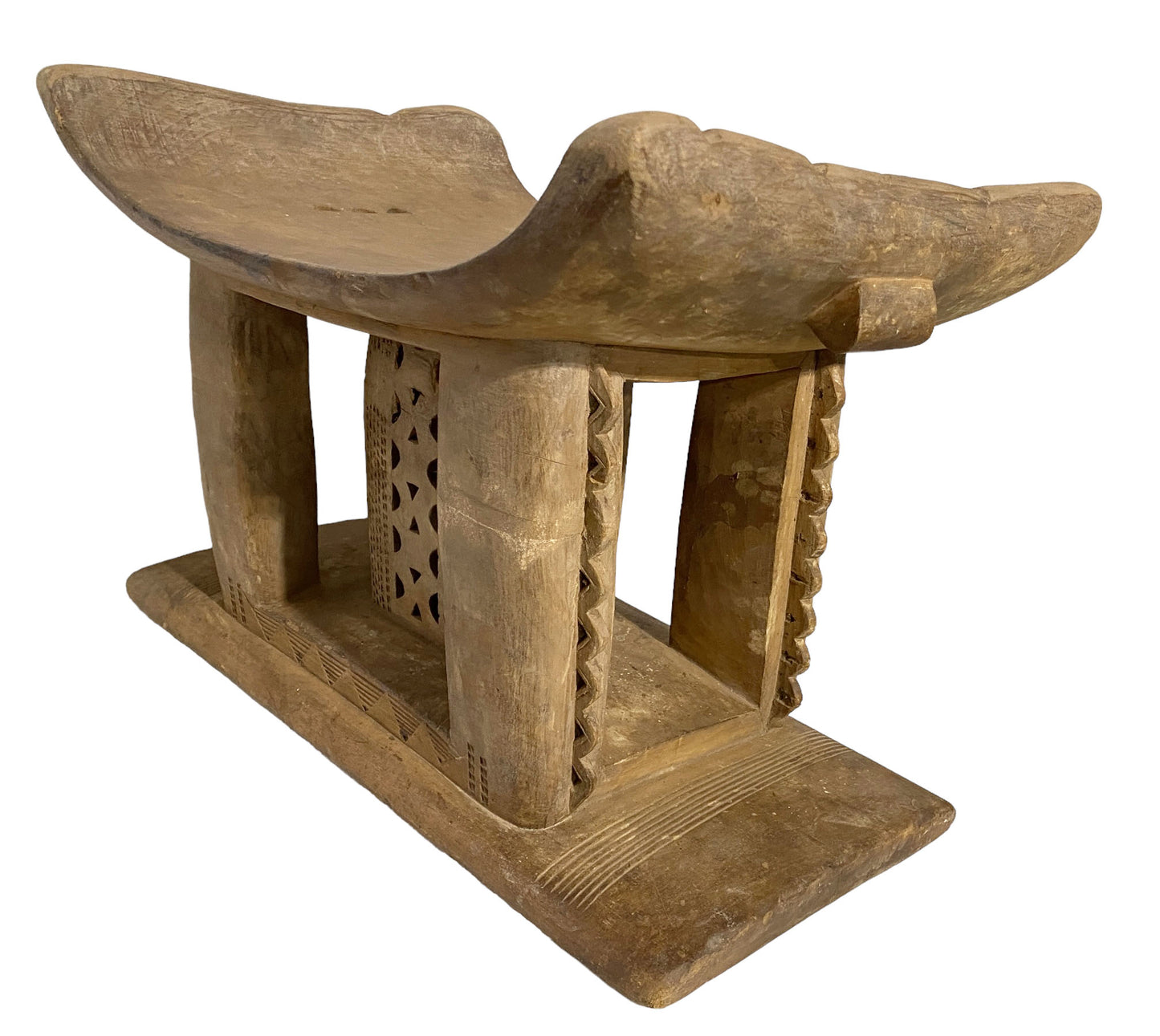 #5286 Superb and Rare Old Royalty Ashanti Carved Wood Stool 19" W by 13" H