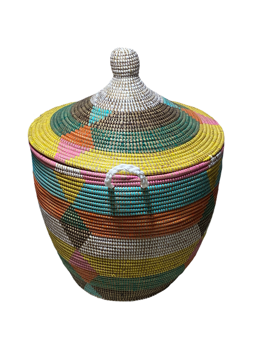 #4584 Lg  Basket with Lid Senegal West Africa 27" H