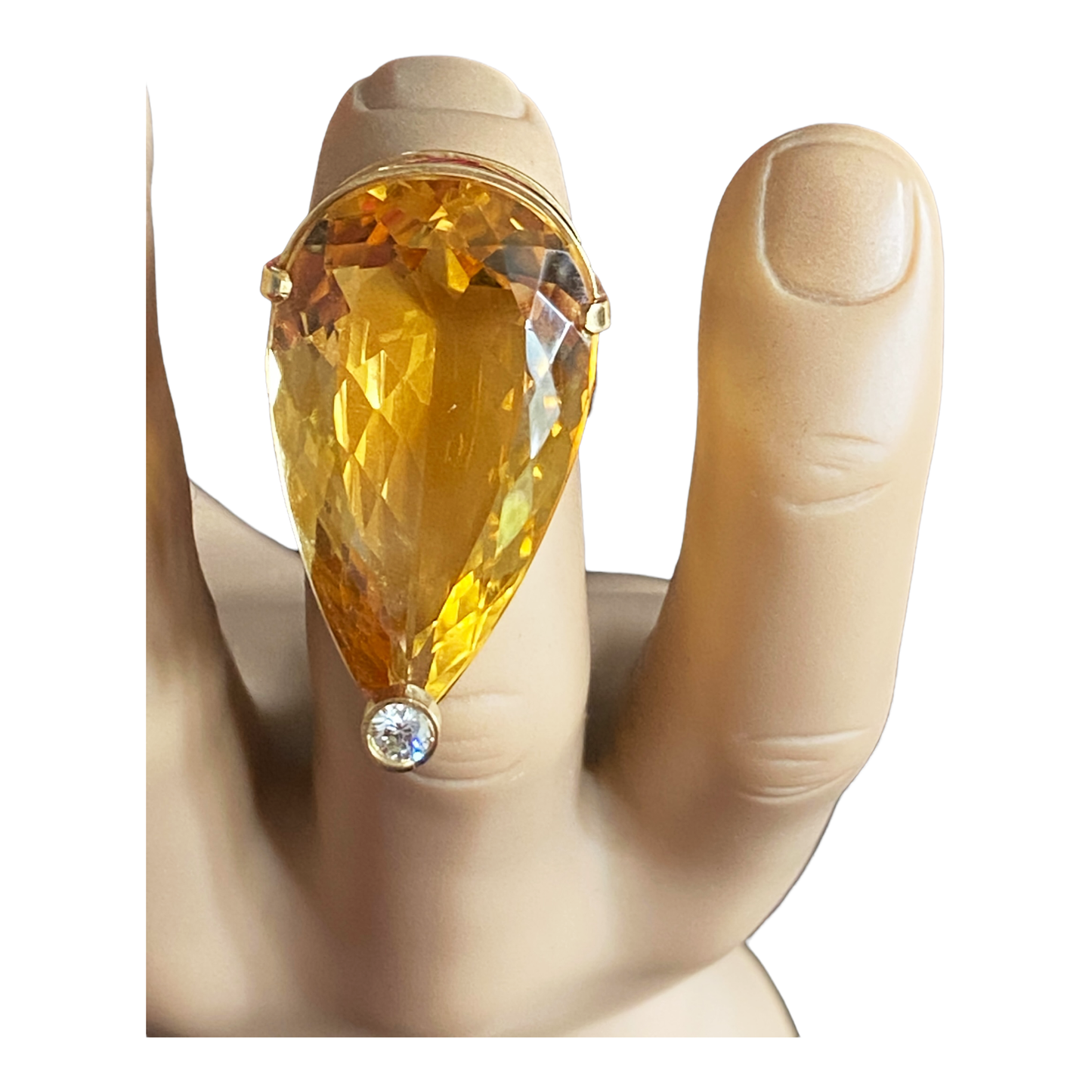 #2217 18K Gold Pear shaped Brazilian Citrine Quartz /Diamond Ring