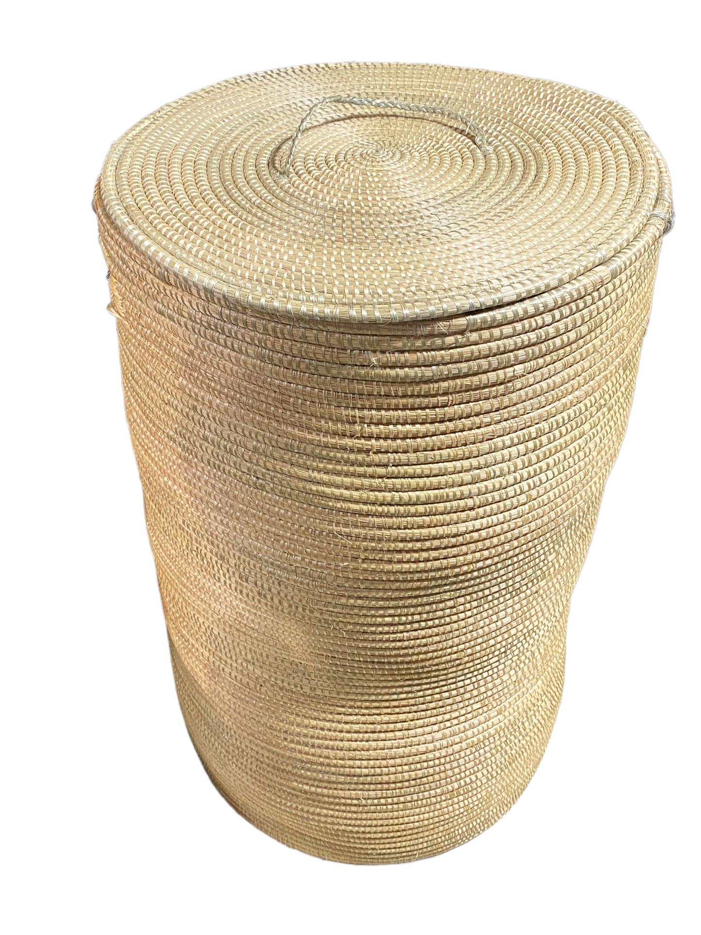 #4935 Large African Cylinder shaped basket Tanzania 29.5" H by 18" D.