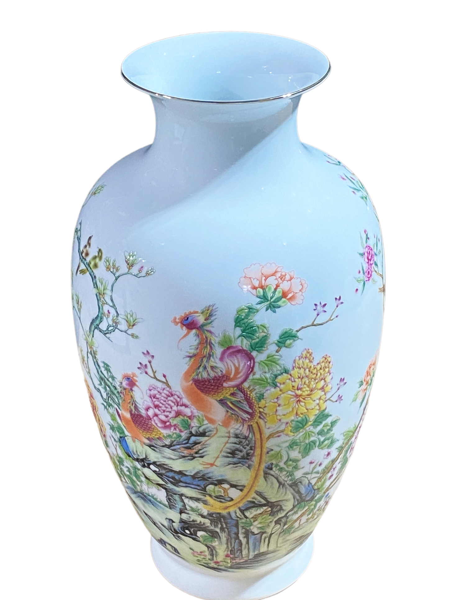 #4948 Chinoiserie Porcelain Egg Shell Vase 14" H