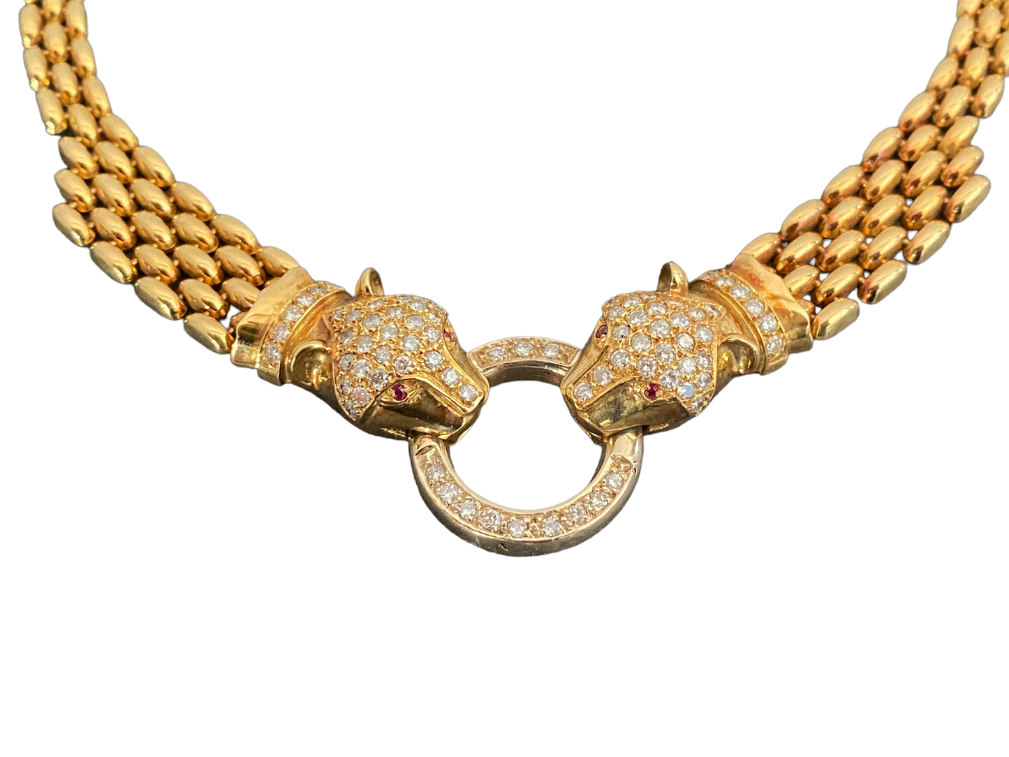 #1954 18KT Gold / Diamond Panther Head Necklace Cartier Style