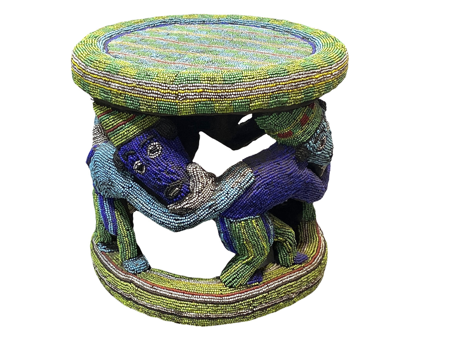 # 4580 LG Nobility Beaded Wood Bamileke Throne /Table/ Stool Cameroon 19.5" D