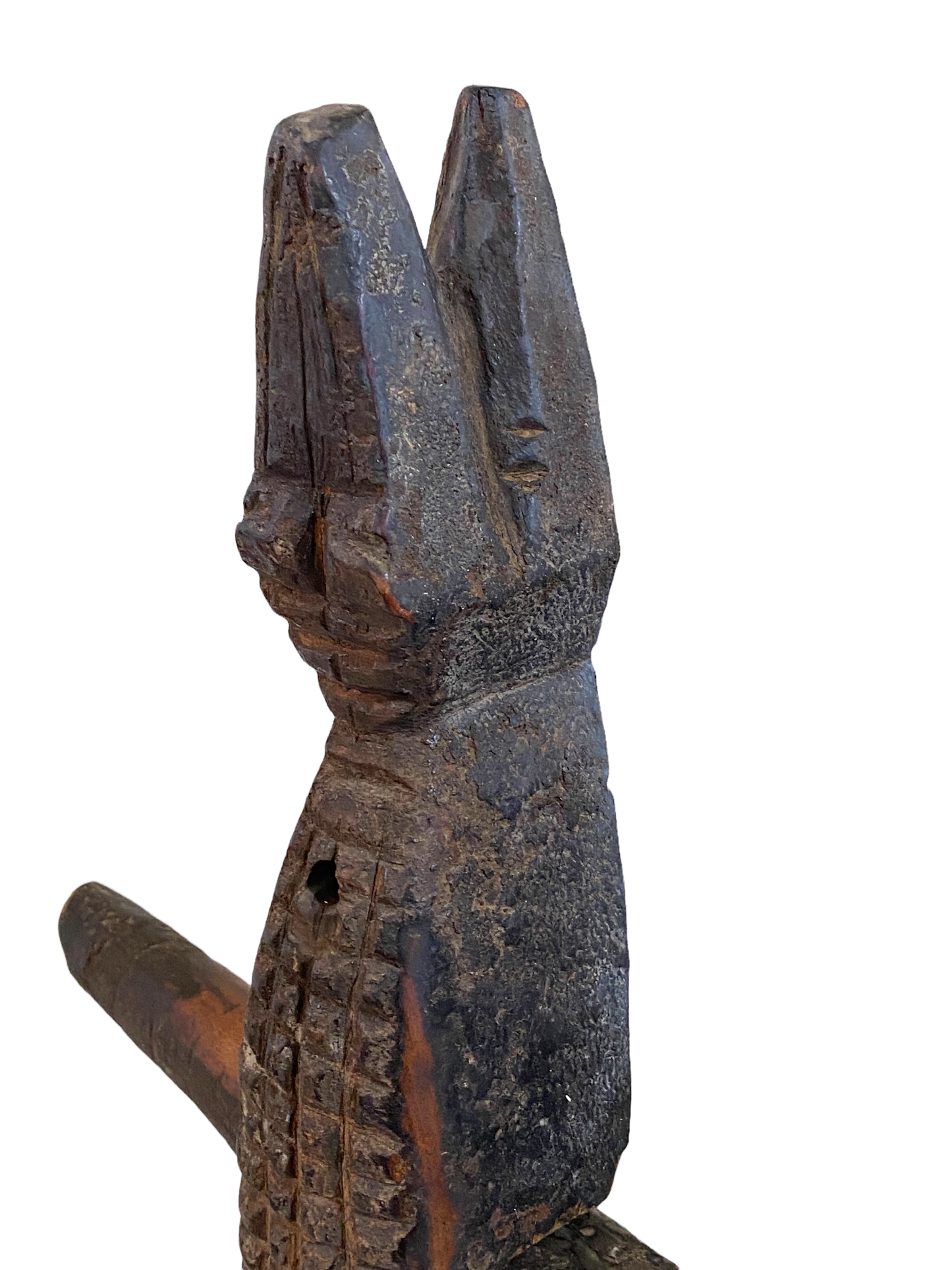 #4729 Old African Dogon Crocodile Lock on Stand Mali 21.5" H