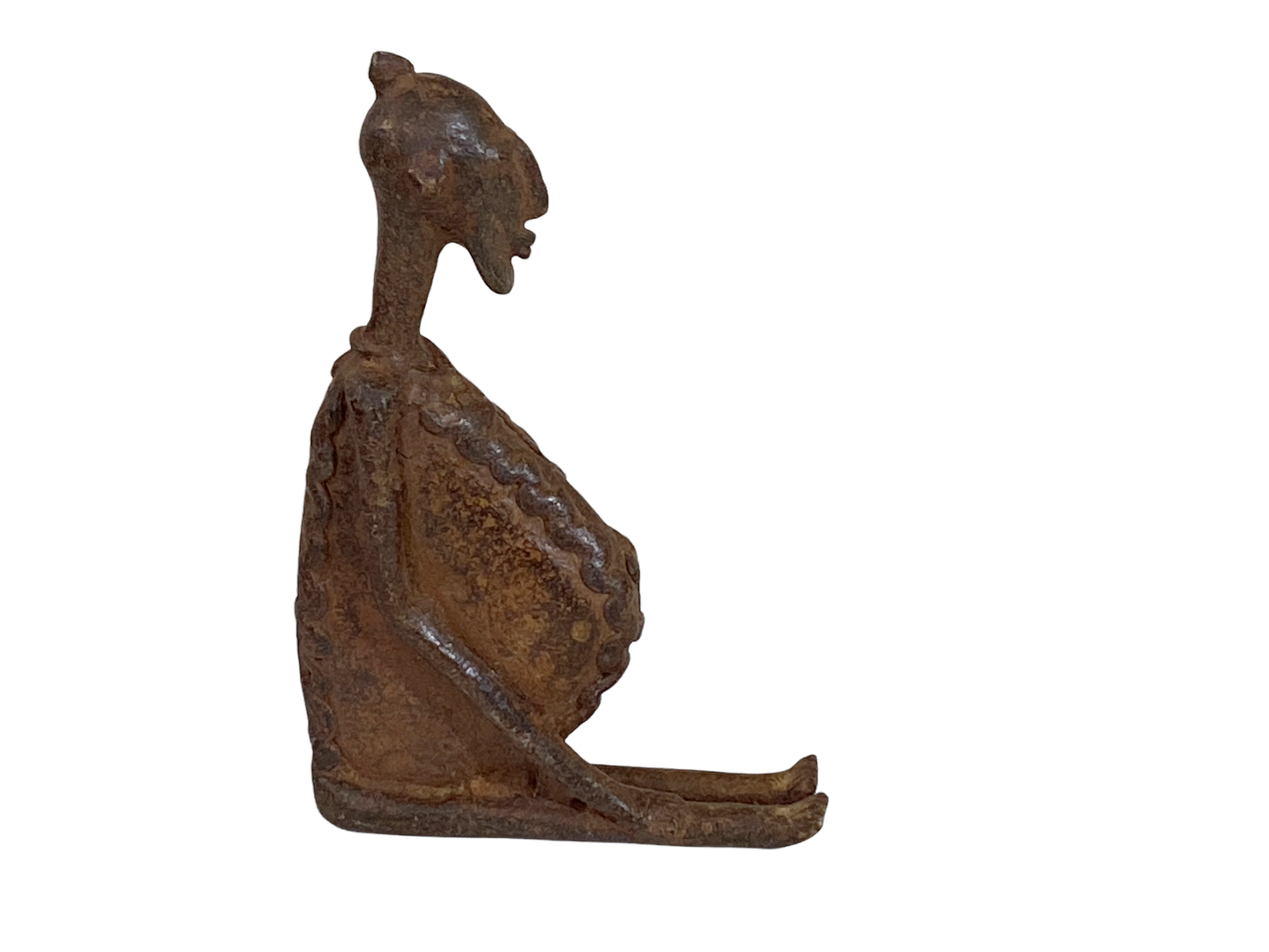 # 4814 African Old Dogon Bronze Figure of a Seating Male Mali 5" h
