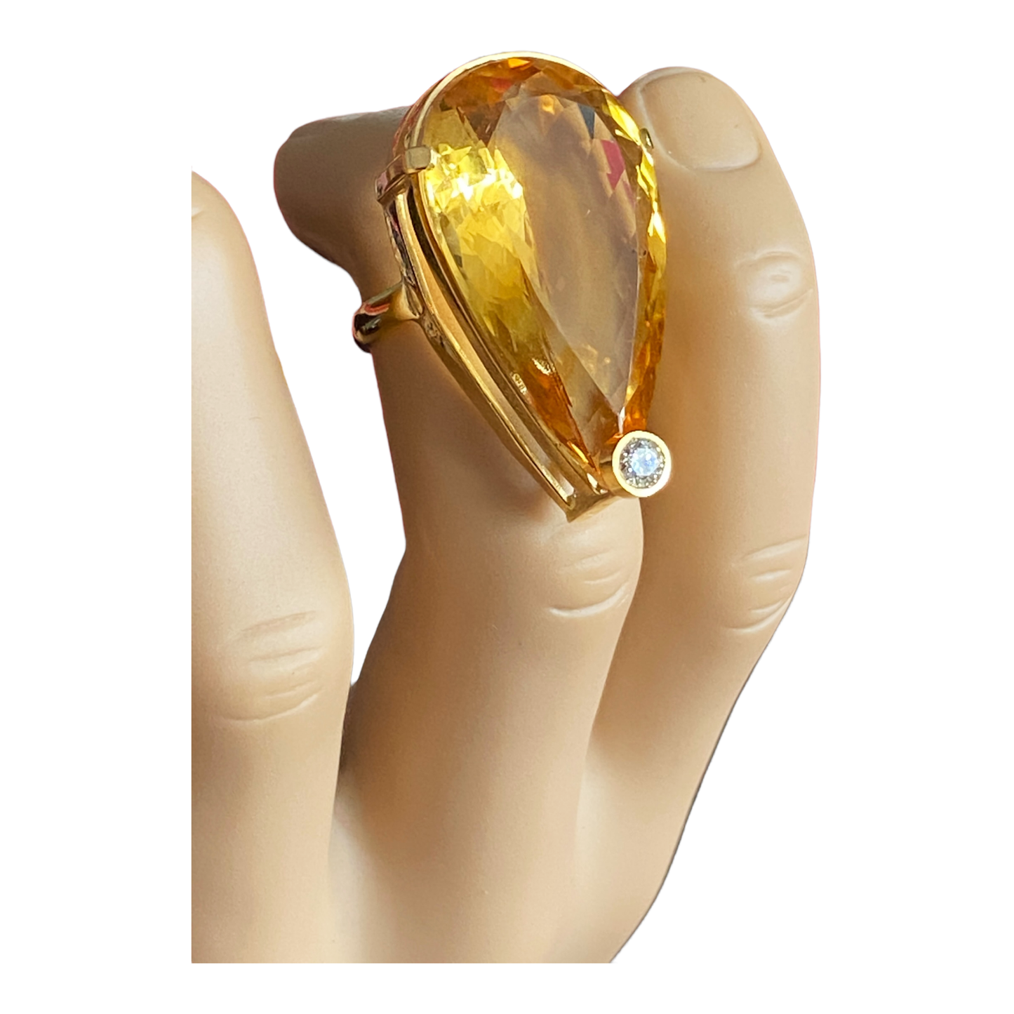 #2217 18K Gold Pear shaped Brazilian Citrine Quartz /Diamond Ring