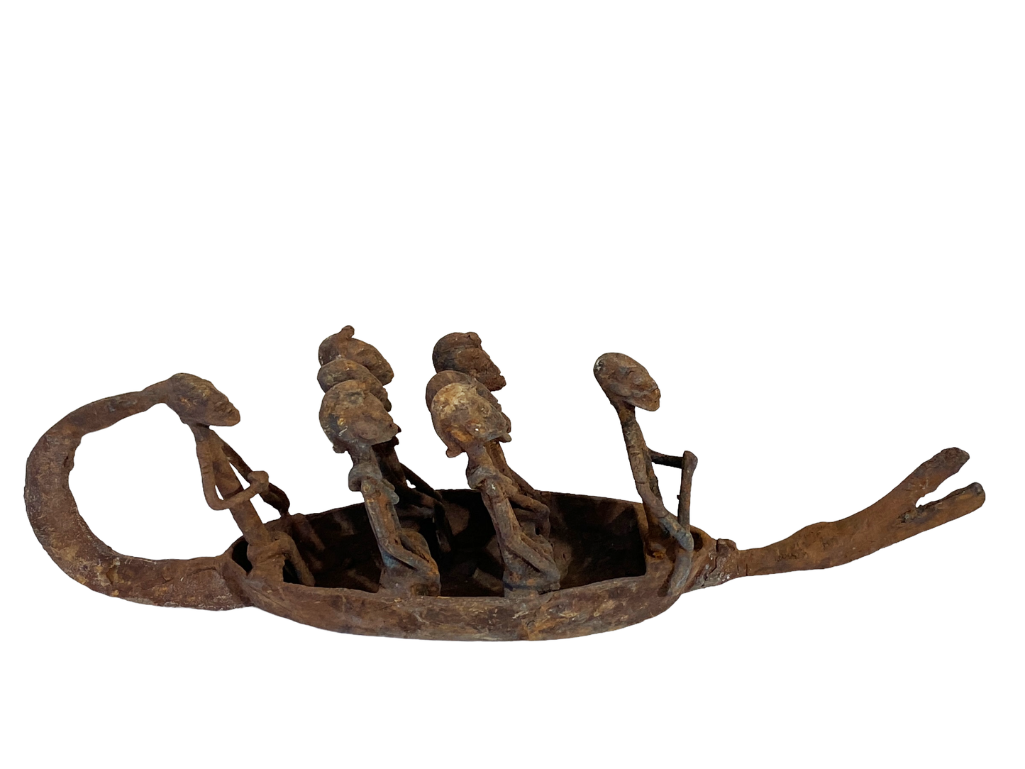 #4899 Large Dogon Bronze Pirogue Crocodile Boat W/ figures , Mali 15.5" W