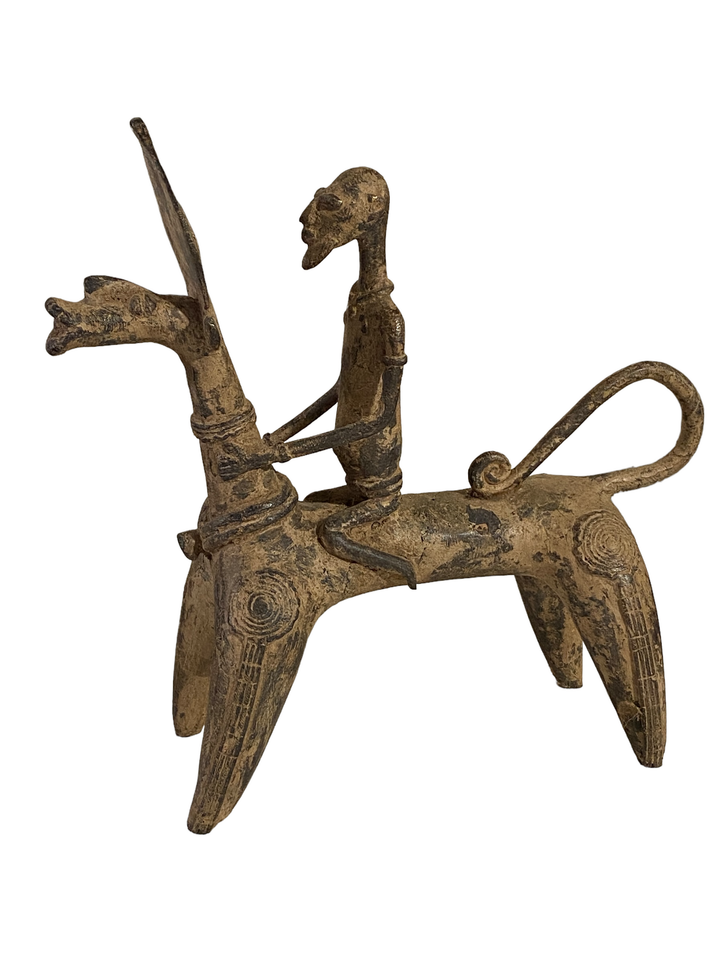 #4908 Superb African Nobility  Dogon Bronze Horseman  12" H by 11.5"W