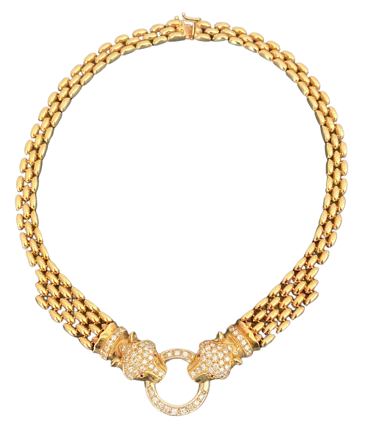 #1954 18KT Gold / Diamond Panther Head Necklace Cartier Style