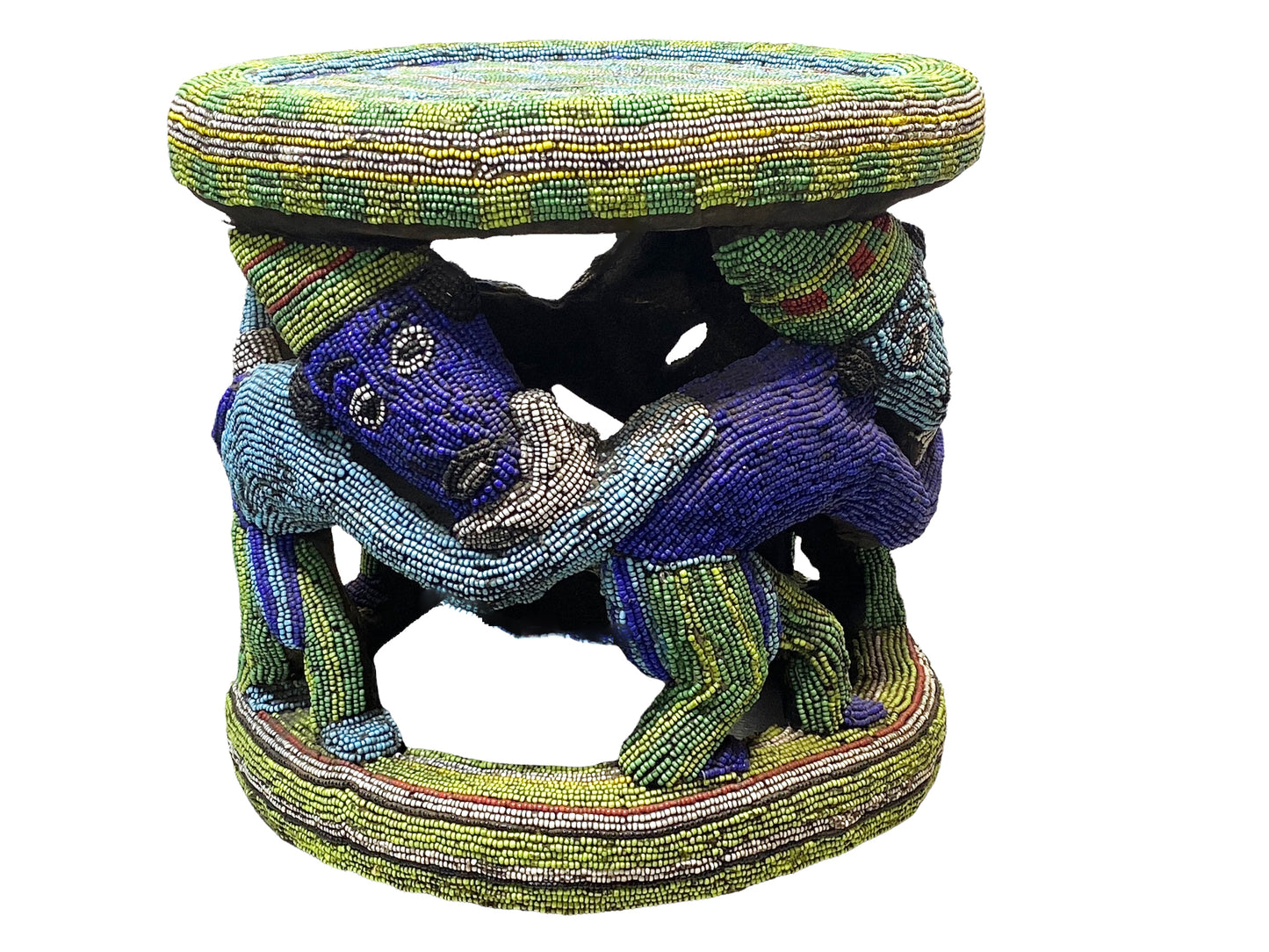 # 4580 LG Nobility Beaded Wood Bamileke Throne /Table/ Stool Cameroon 19.5" D