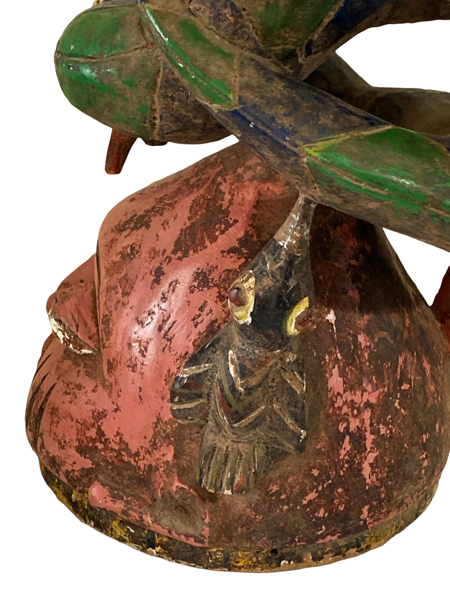 #1507 Rare Old African Nigerian Yoruba Gelede Masquerade Helmut Mask 13.25" H