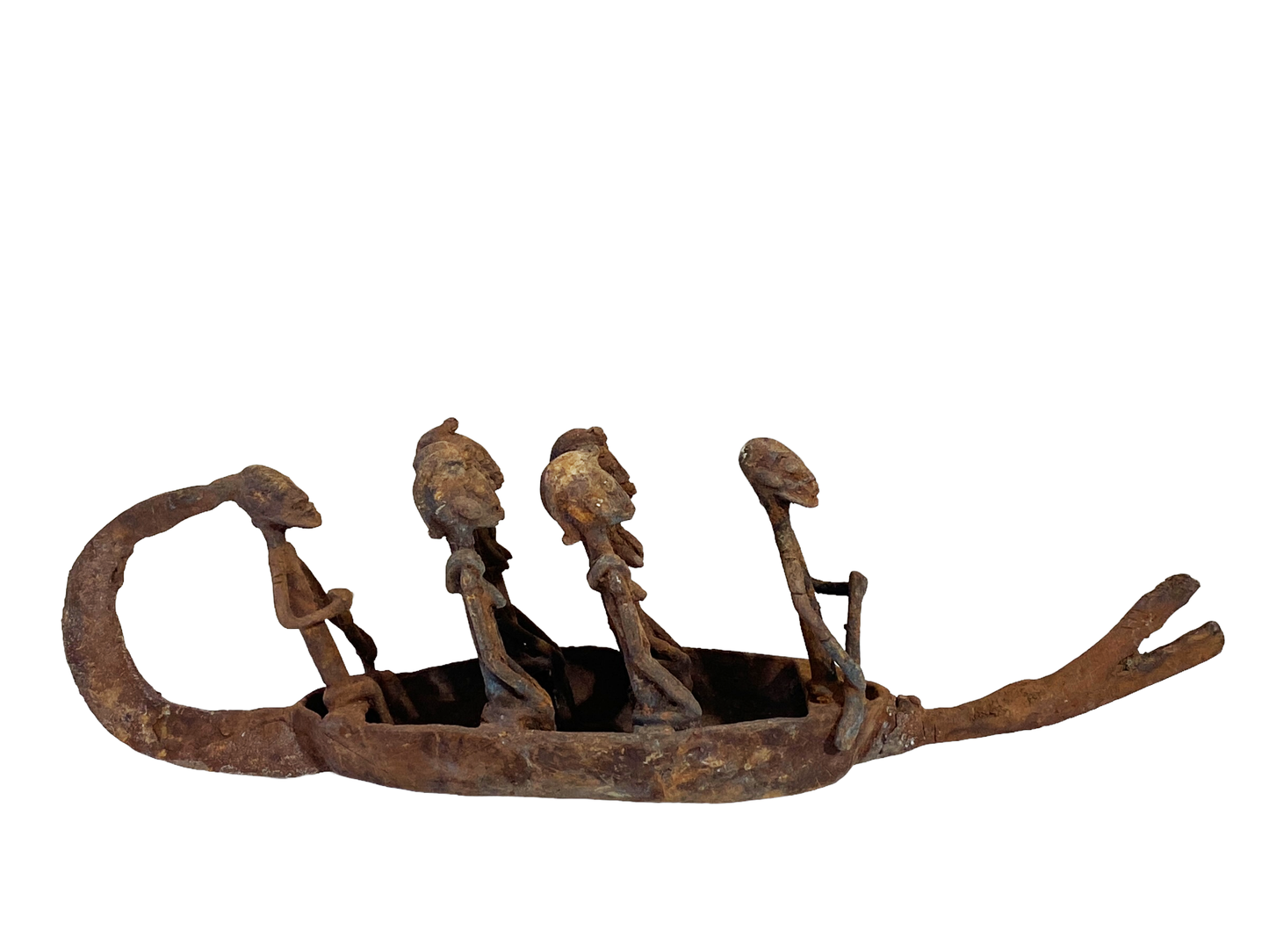 #4899 Large Dogon Bronze Pirogue Crocodile Boat W/ figures , Mali 15.5" W